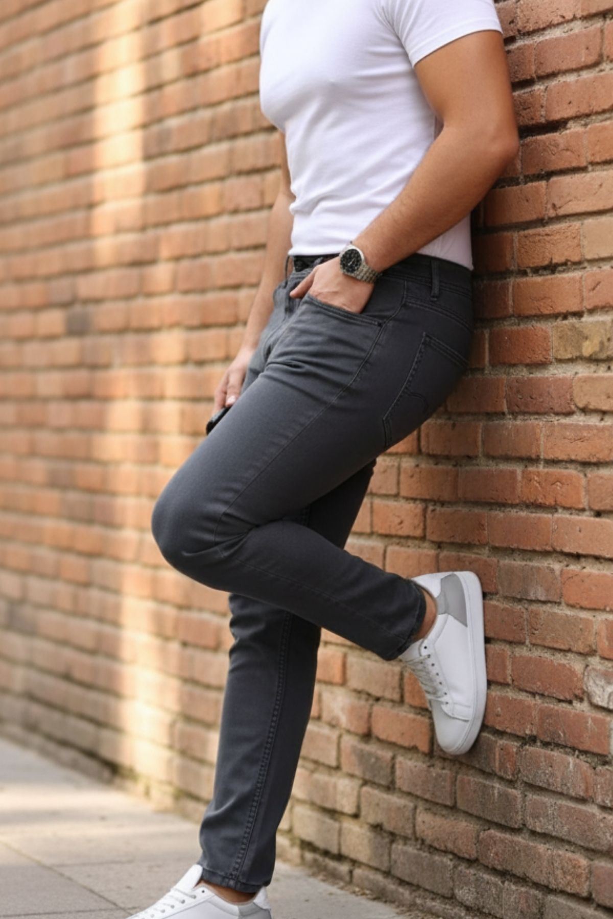 Erkek Yüksel Bel Bol Kesim Boru Paça Kot Pantolon Regular Fit Jean