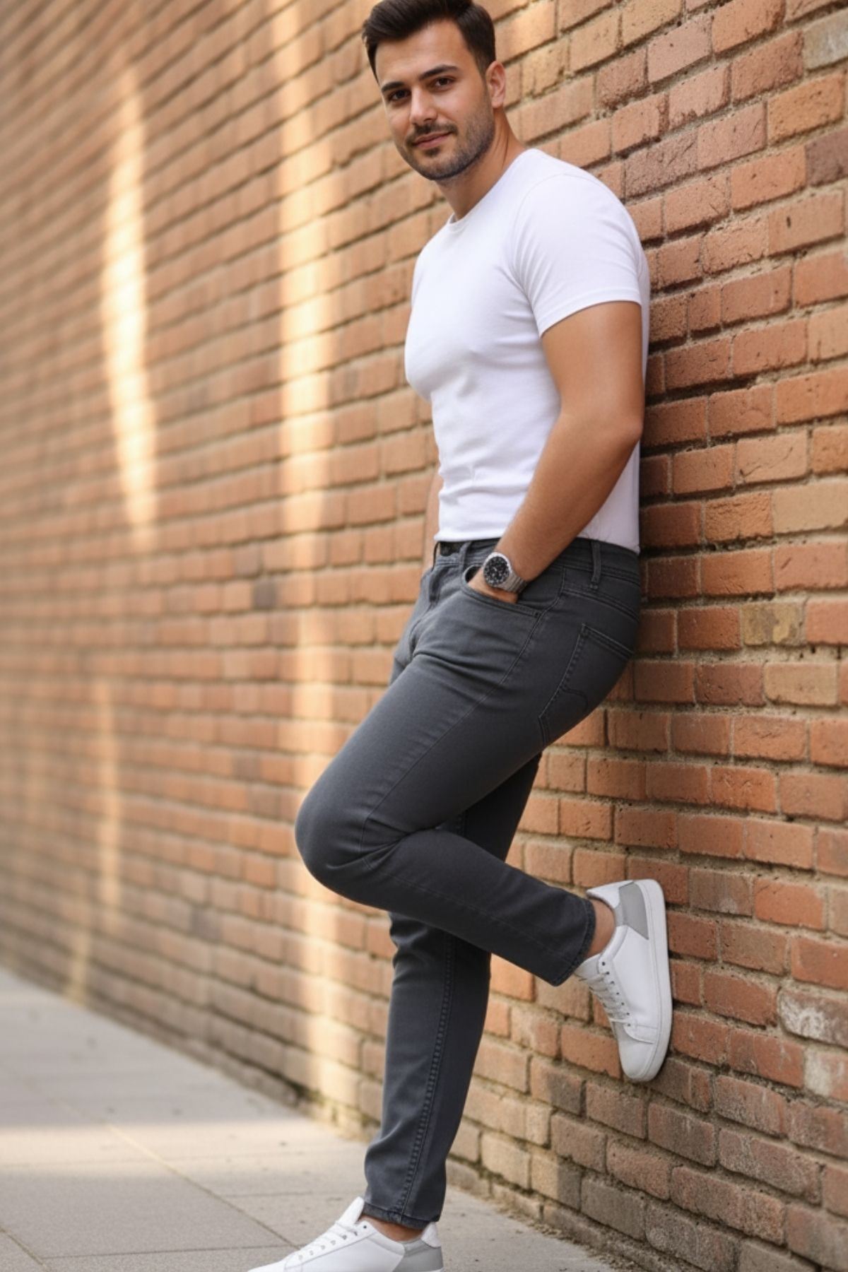 Erkek Yüksel Bel Bol Kesim Boru Paça Kot Pantolon Regular Fit Jean