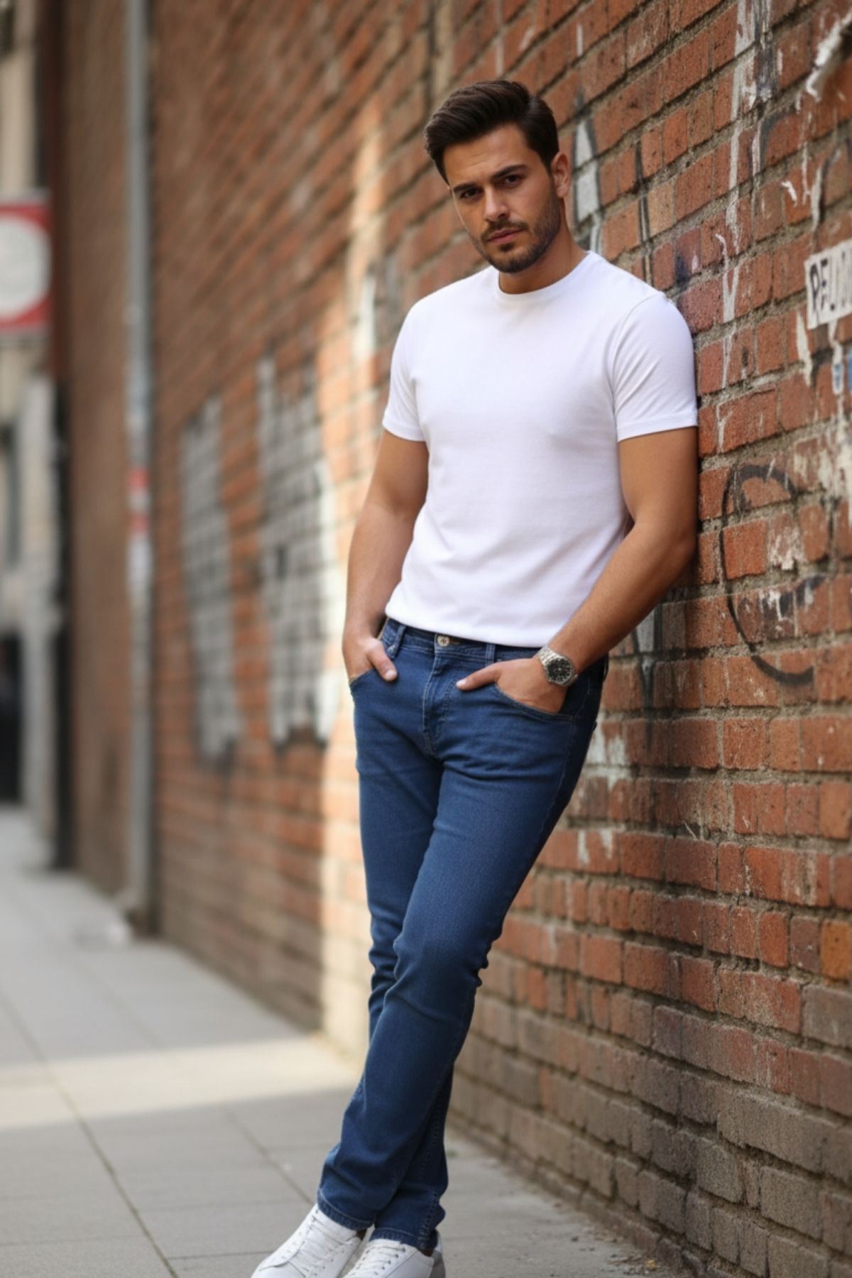 Erkek Yüksel Bel Bol Kesim Boru Paça Kot Pantolon Regular Fit Jean