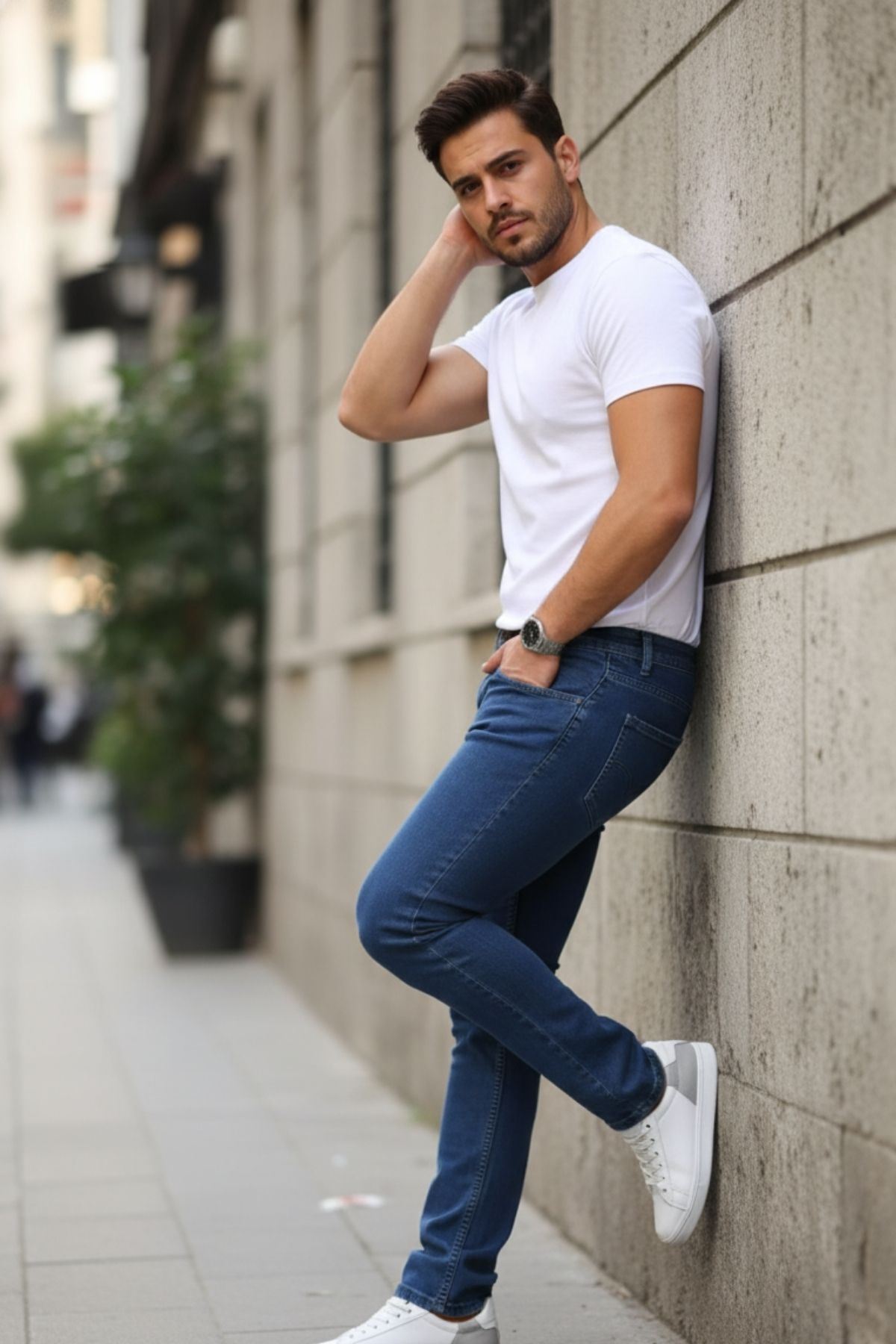 Erkek Yüksel Bel Bol Kesim Boru Paça Kot Pantolon Regular Fit Jean