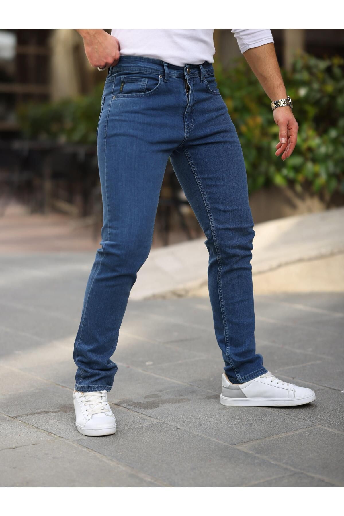 Erkek Yüksel Bel Bol Kesim Boru Paça Kot Pantolon Regular Fit Jean