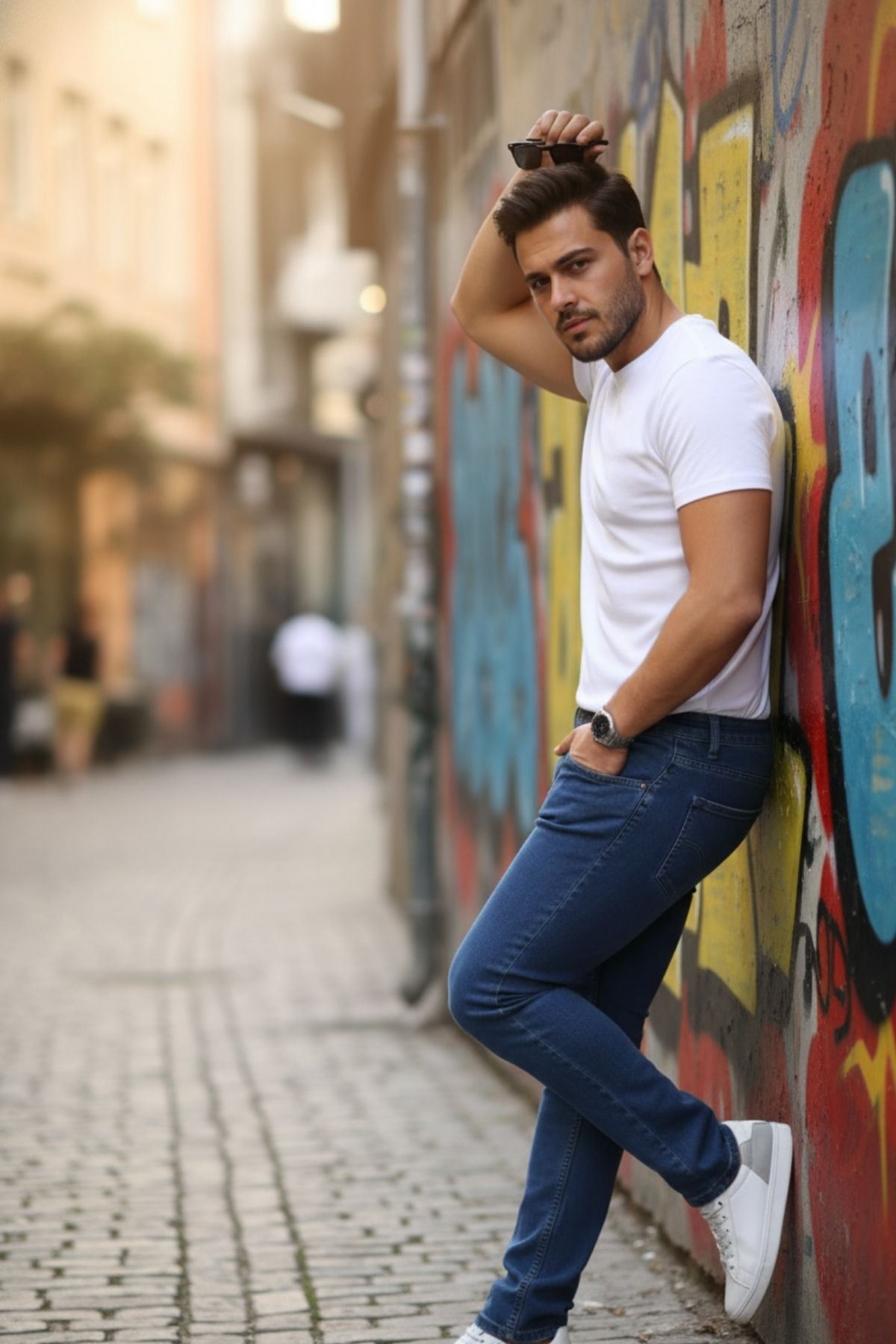 Erkek Yüksel Bel Bol Kesim Boru Paça Kot Pantolon Regular Fit Jean