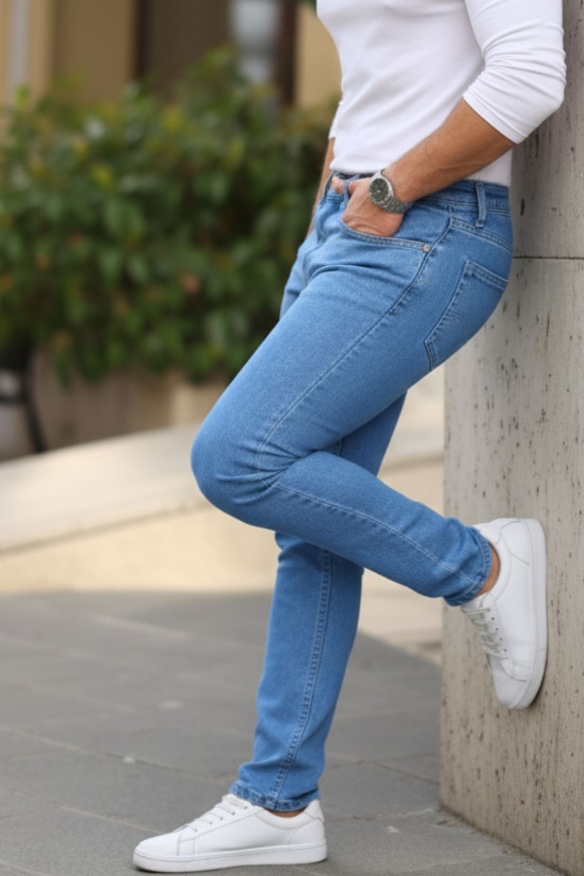 Erkek Yüksel Bel Bol Kesim Boru Paça Kot Pantolon Regular Fit Jean