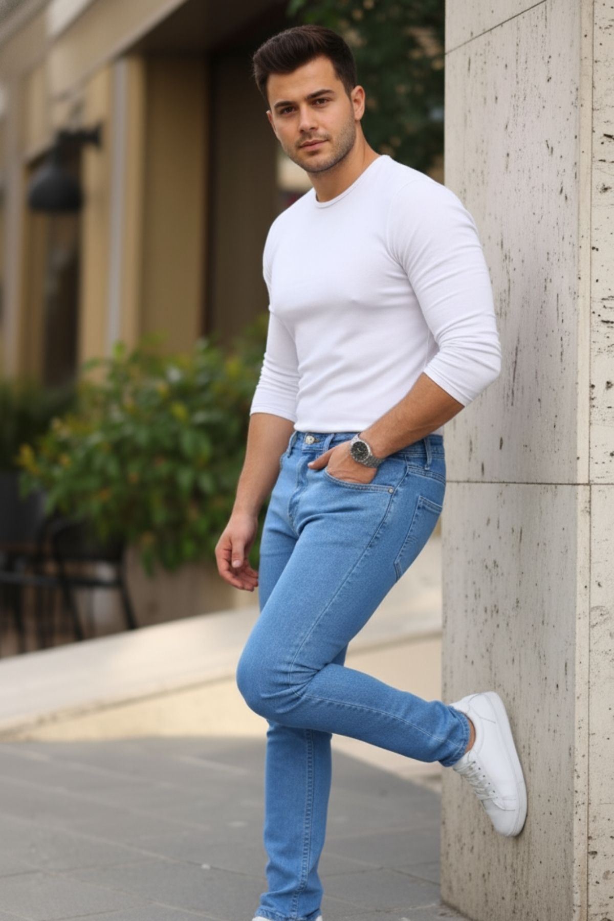 Erkek Yüksel Bel Bol Kesim Boru Paça Kot Pantolon Regular Fit Jean