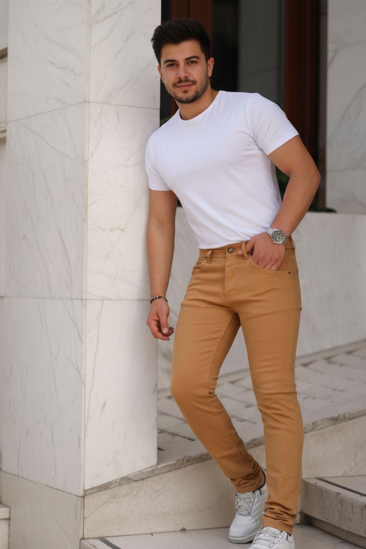 Erkek Yüksel Bel Bol Kesim Boru Paça Kot Pantolon Regular Fit Jean