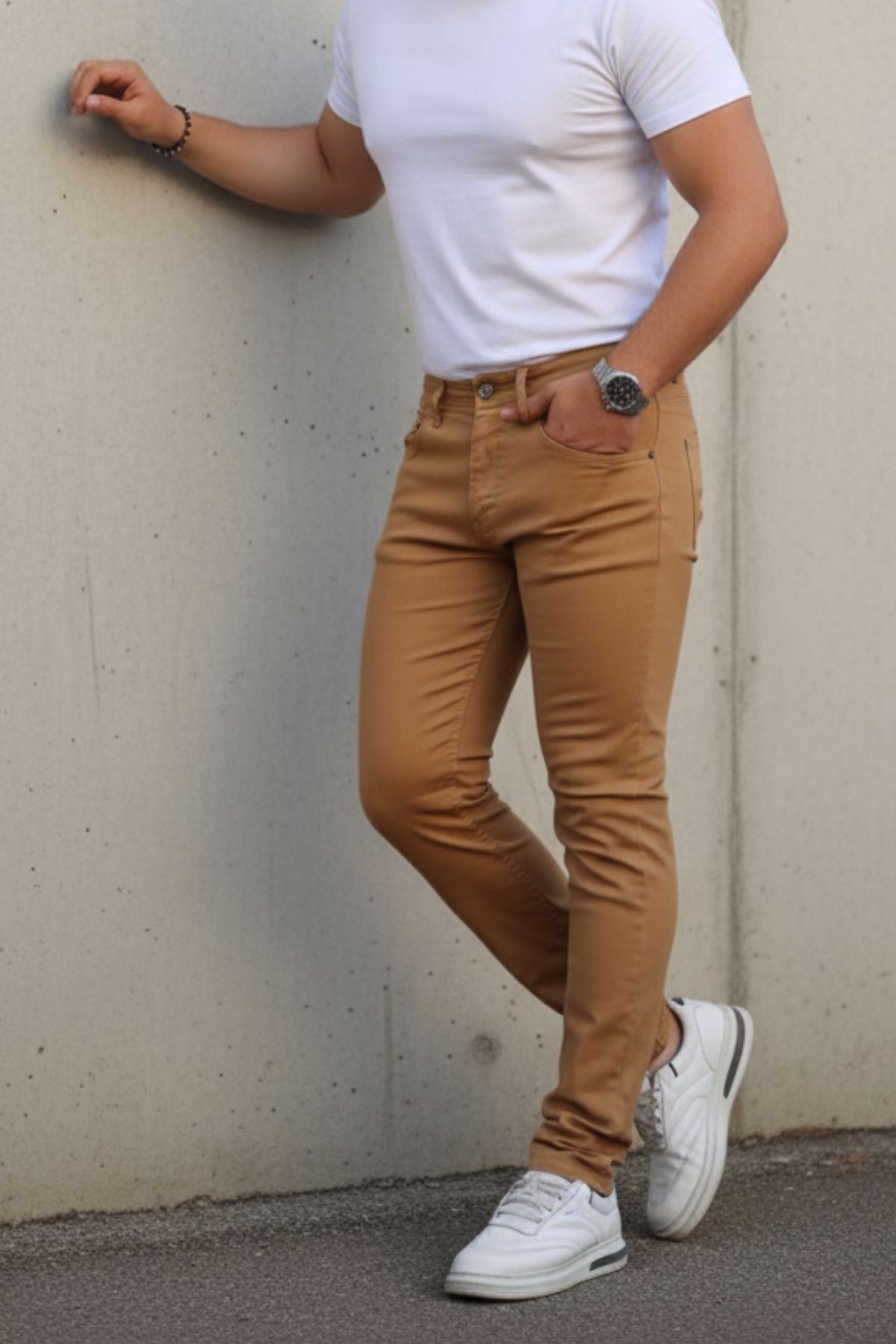 Erkek Yüksel Bel Bol Kesim Boru Paça Kot Pantolon Regular Fit Jean