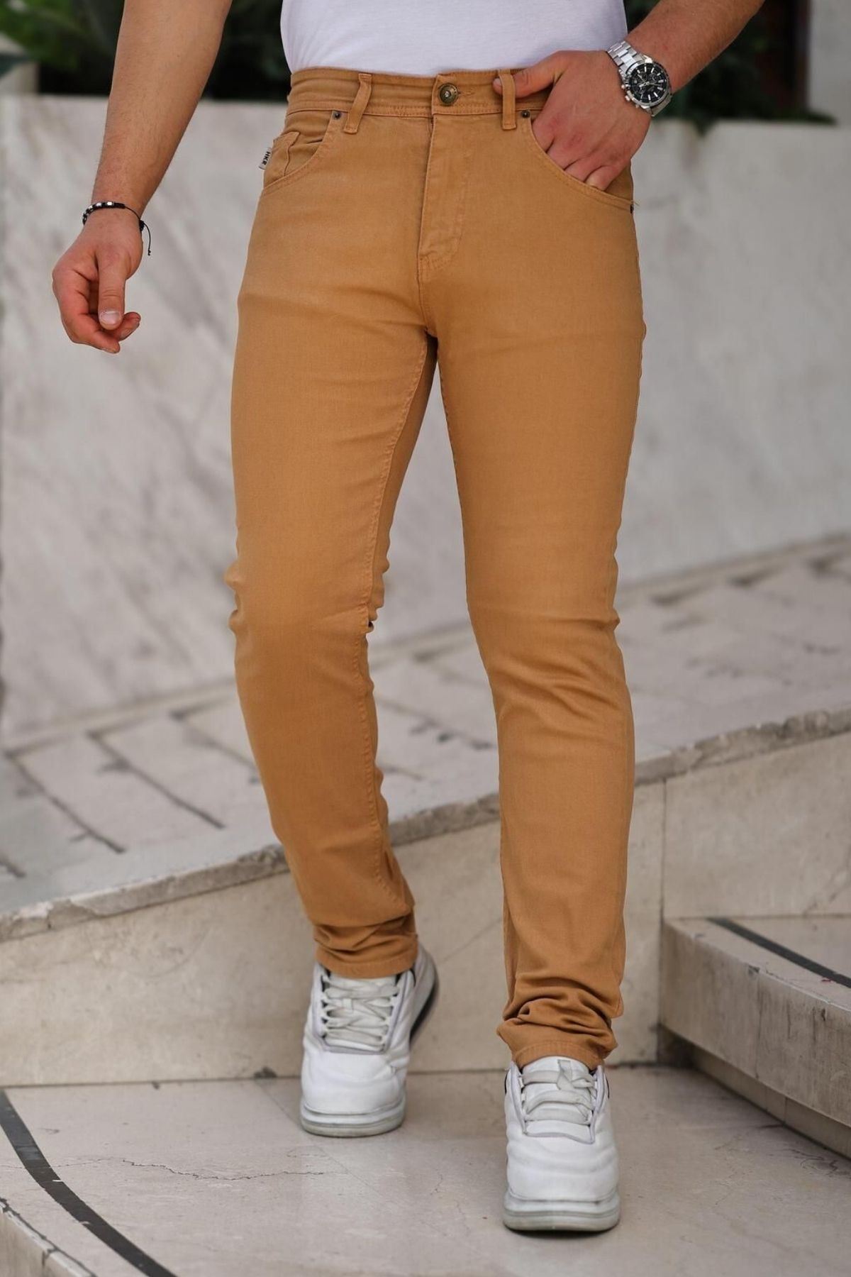 Erkek Yüksel Bel Bol Kesim Boru Paça Kot Pantolon Regular Fit Jean