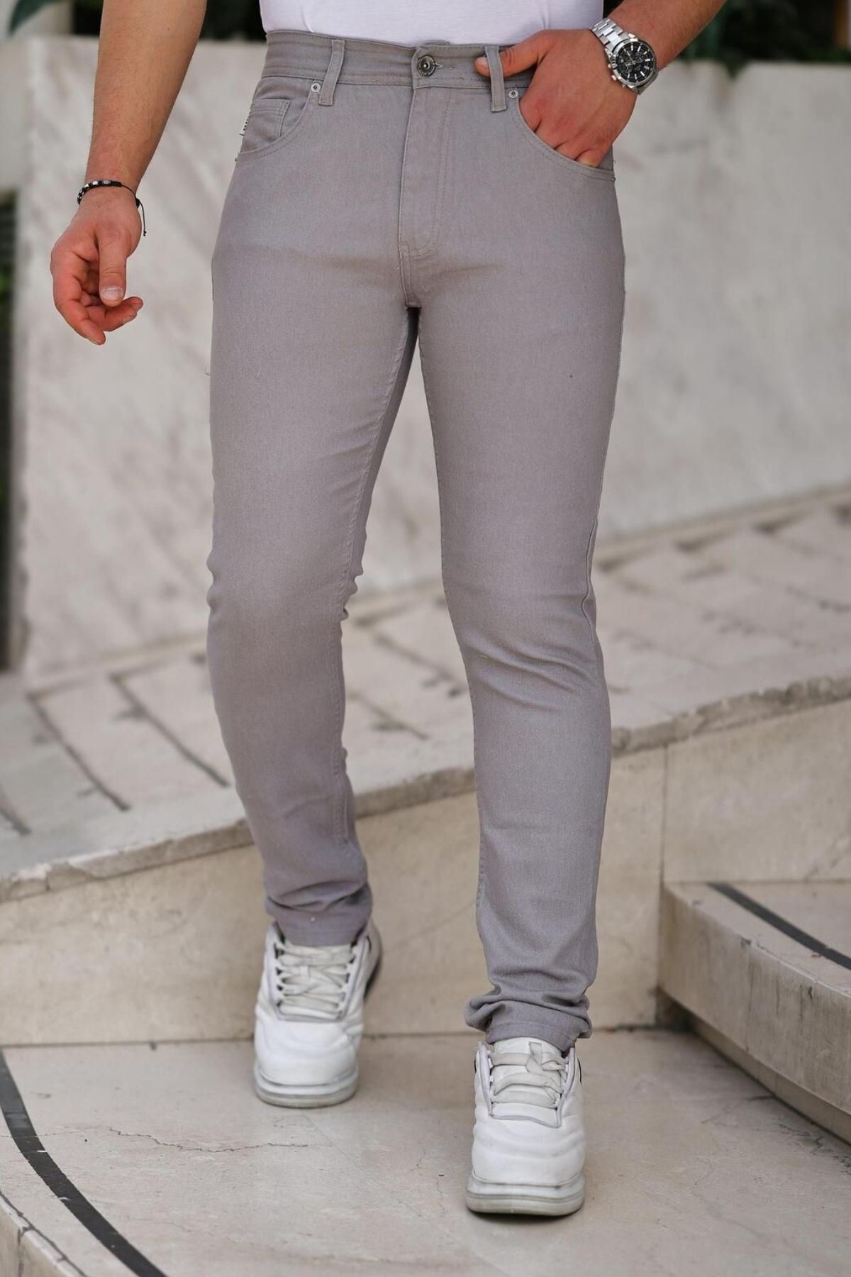 Erkek Yüksel Bel Bol Kesim Boru Paça Kot Pantolon Regular Fit Jean