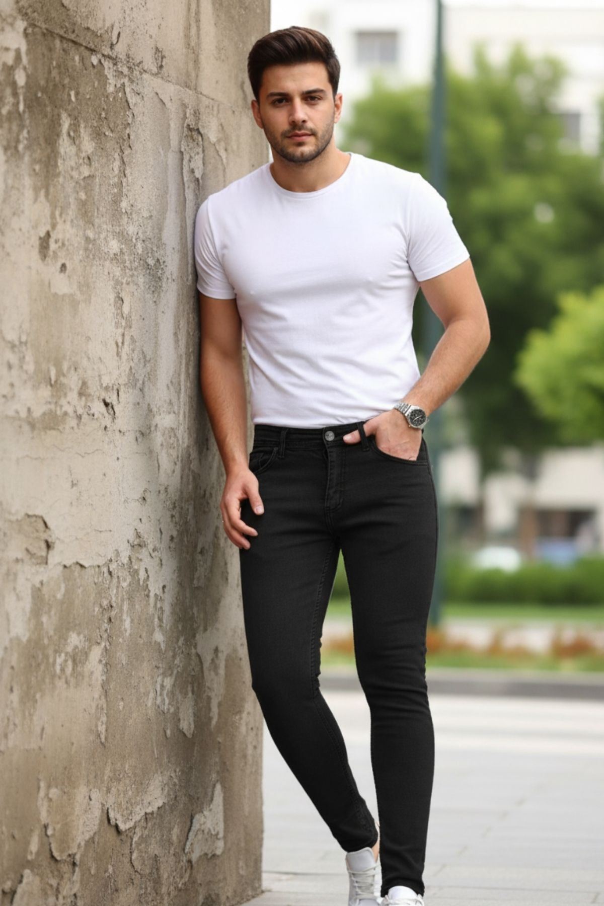 Erkek Jeans Slim Likralı Denim Siyah Kot Pantolon