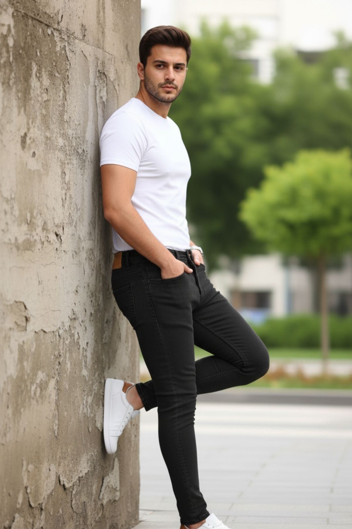 Erkek Jeans Slim Likralı Denim Siyah Kot Pantolon