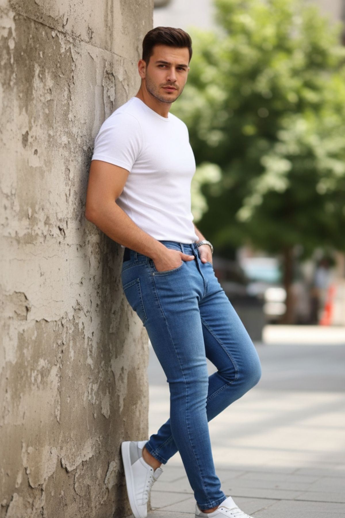 Erkek Jeans Slim Likralı Denim Mavi Kot Pantolon