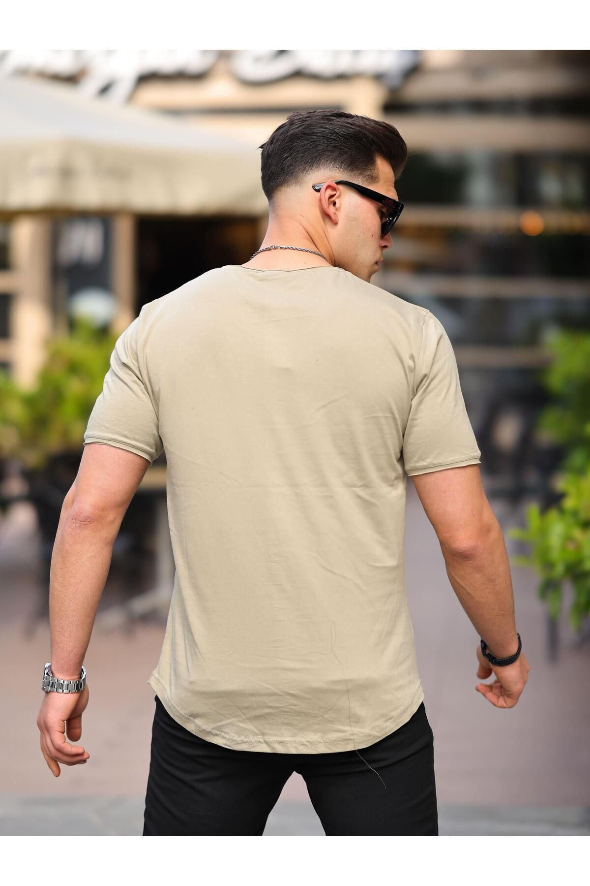 Erkek Oval Kesim Slim Fit Pis Yaka Salaş T- Shirt