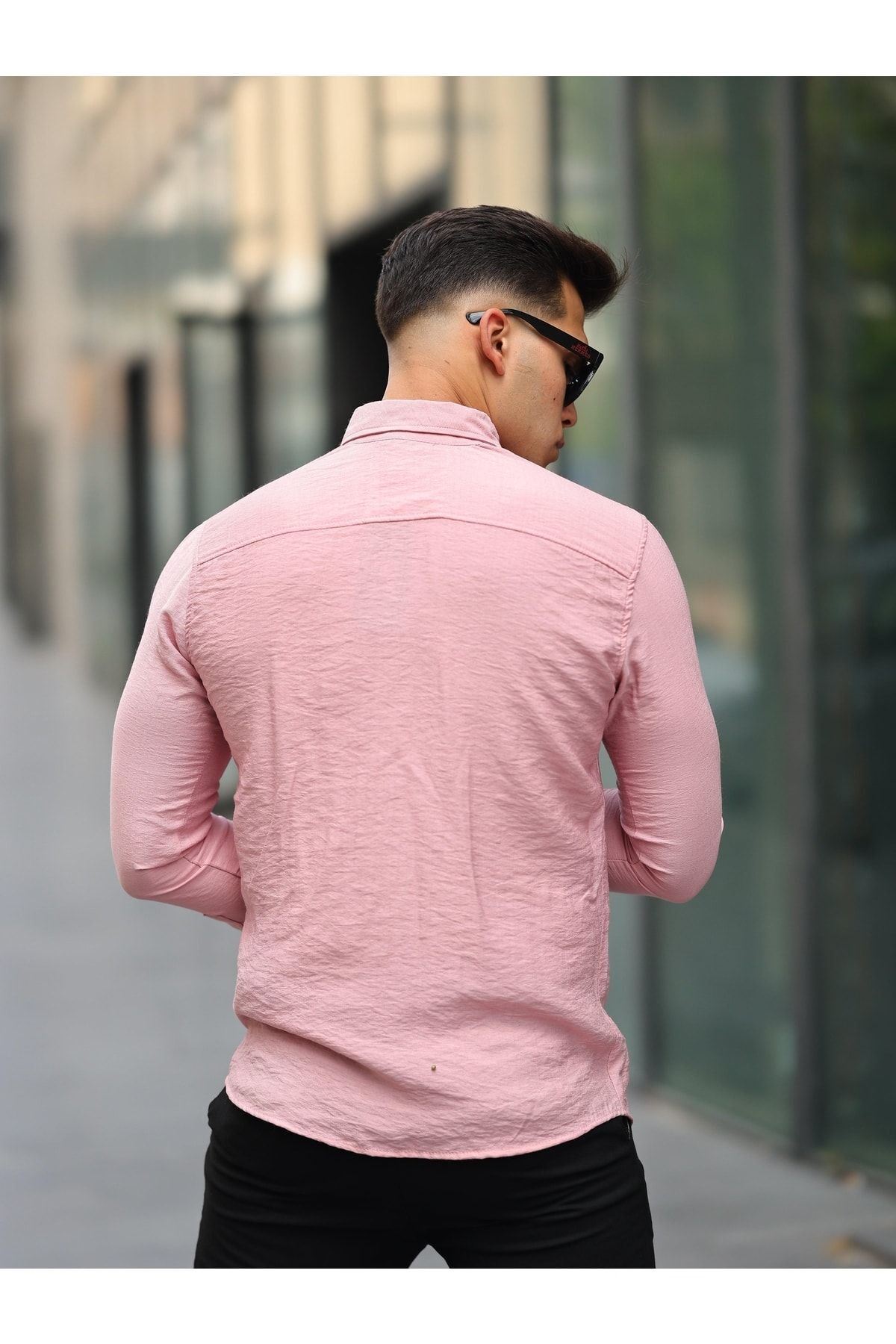 Erkek A Kalite Keten Slim Fit Uzun Kol Çift Kapaklı Gömlek