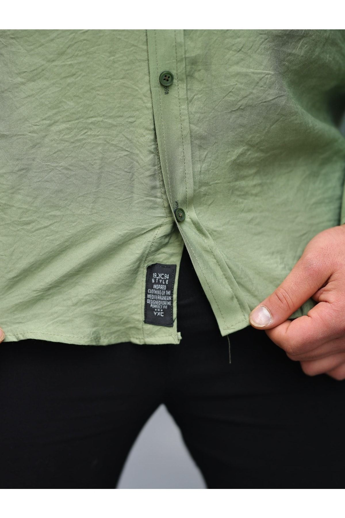 Erkek A Kalite Keten Slim Fit Uzun Kol Çift Kapaklı Gömlek