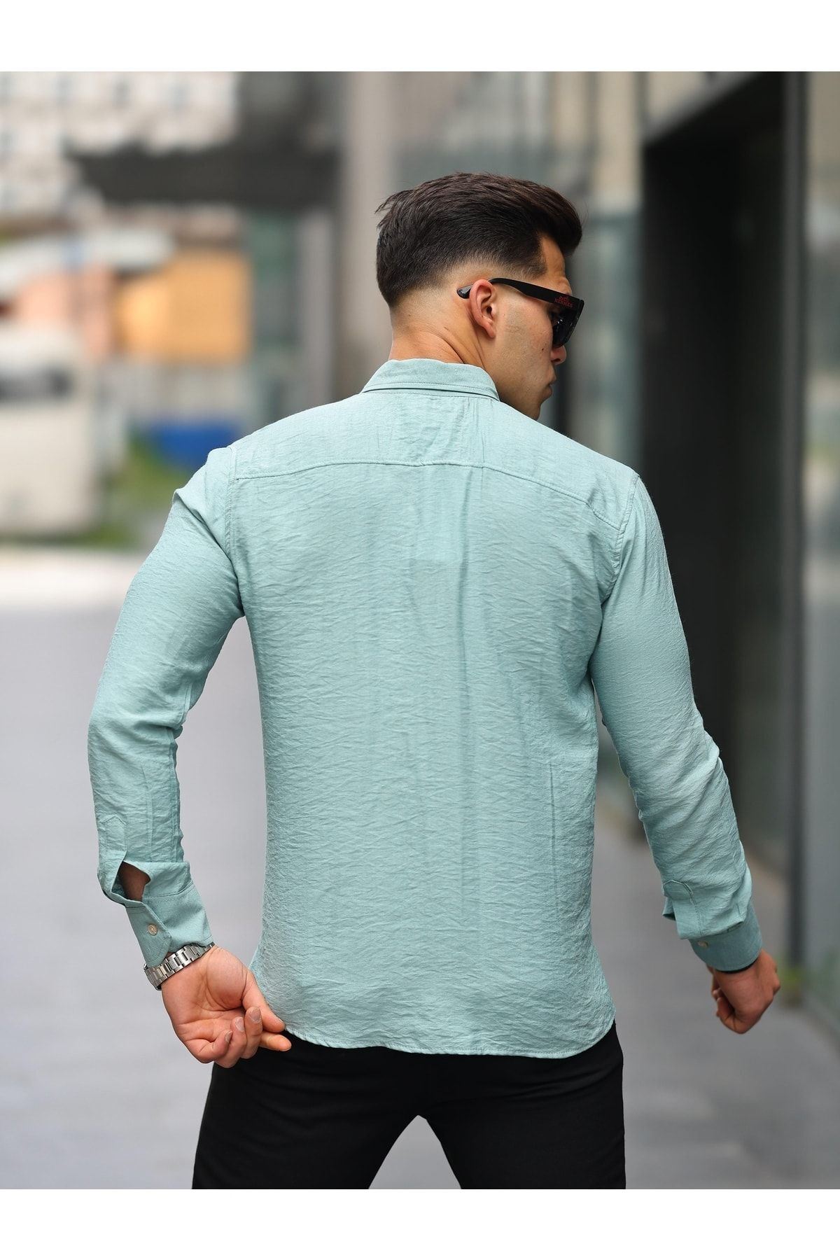 Erkek A Kalite Keten Slim Fit Uzun Kol Çift Kapaklı Gömlek