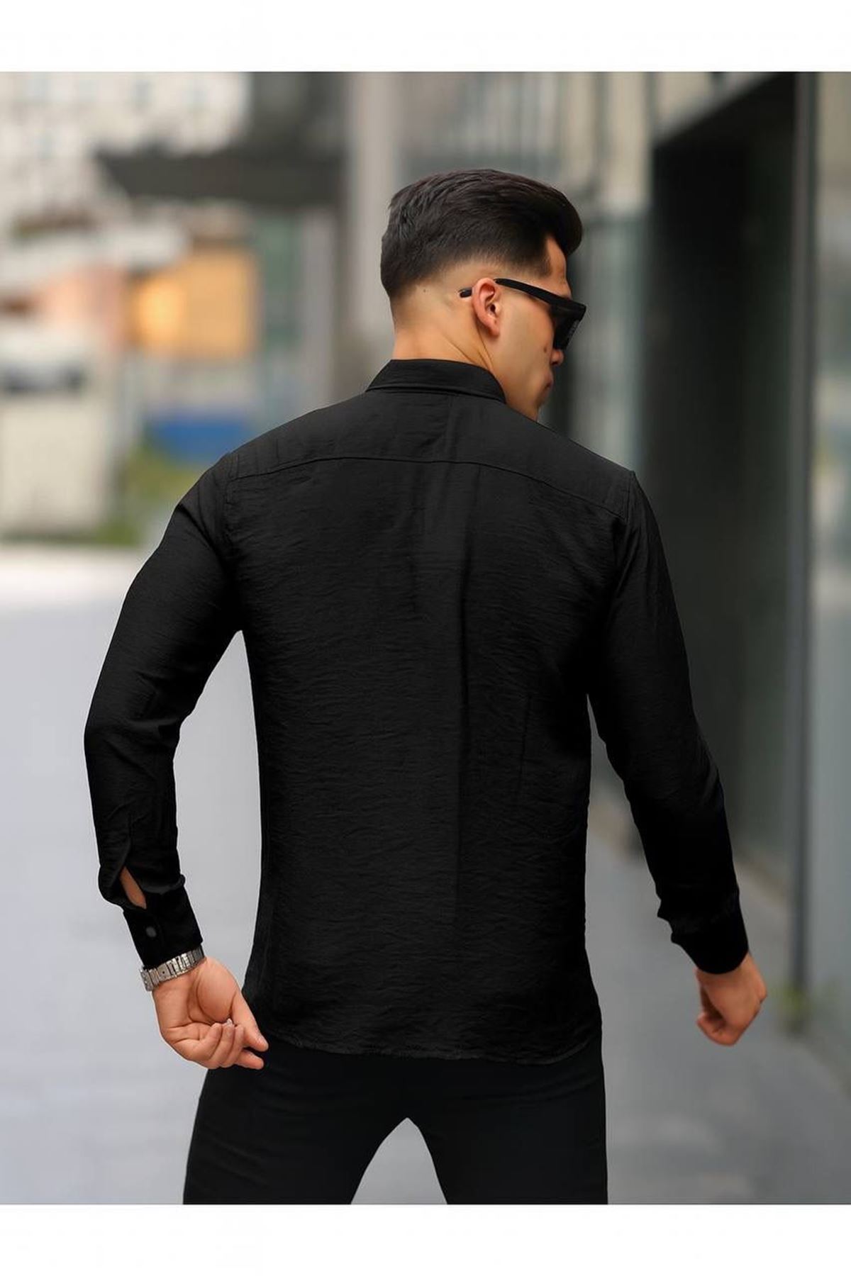 Erkek A Kalite Keten Slim Fit Uzun Kol Çift Kapaklı Gömlek