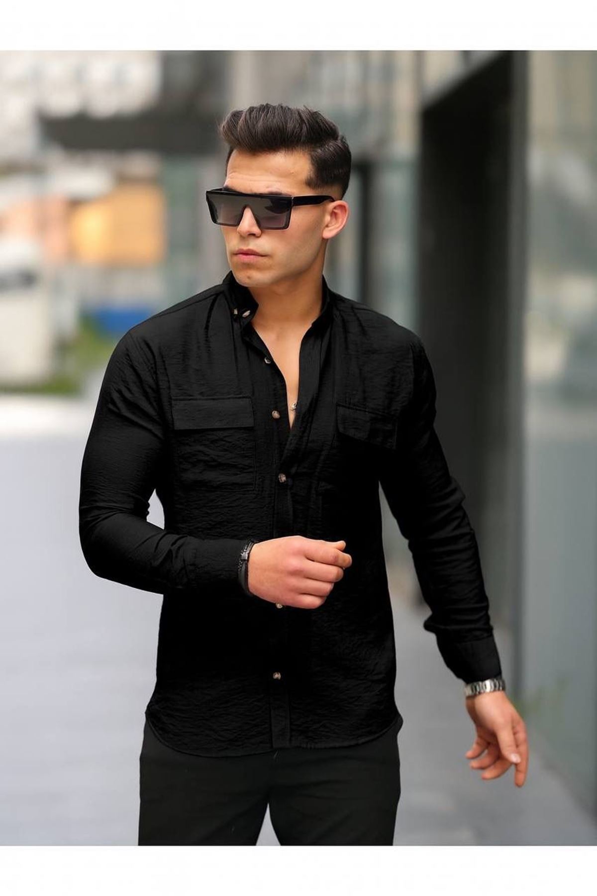 Erkek A Kalite Keten Slim Fit Uzun Kol Çift Kapaklı Gömlek