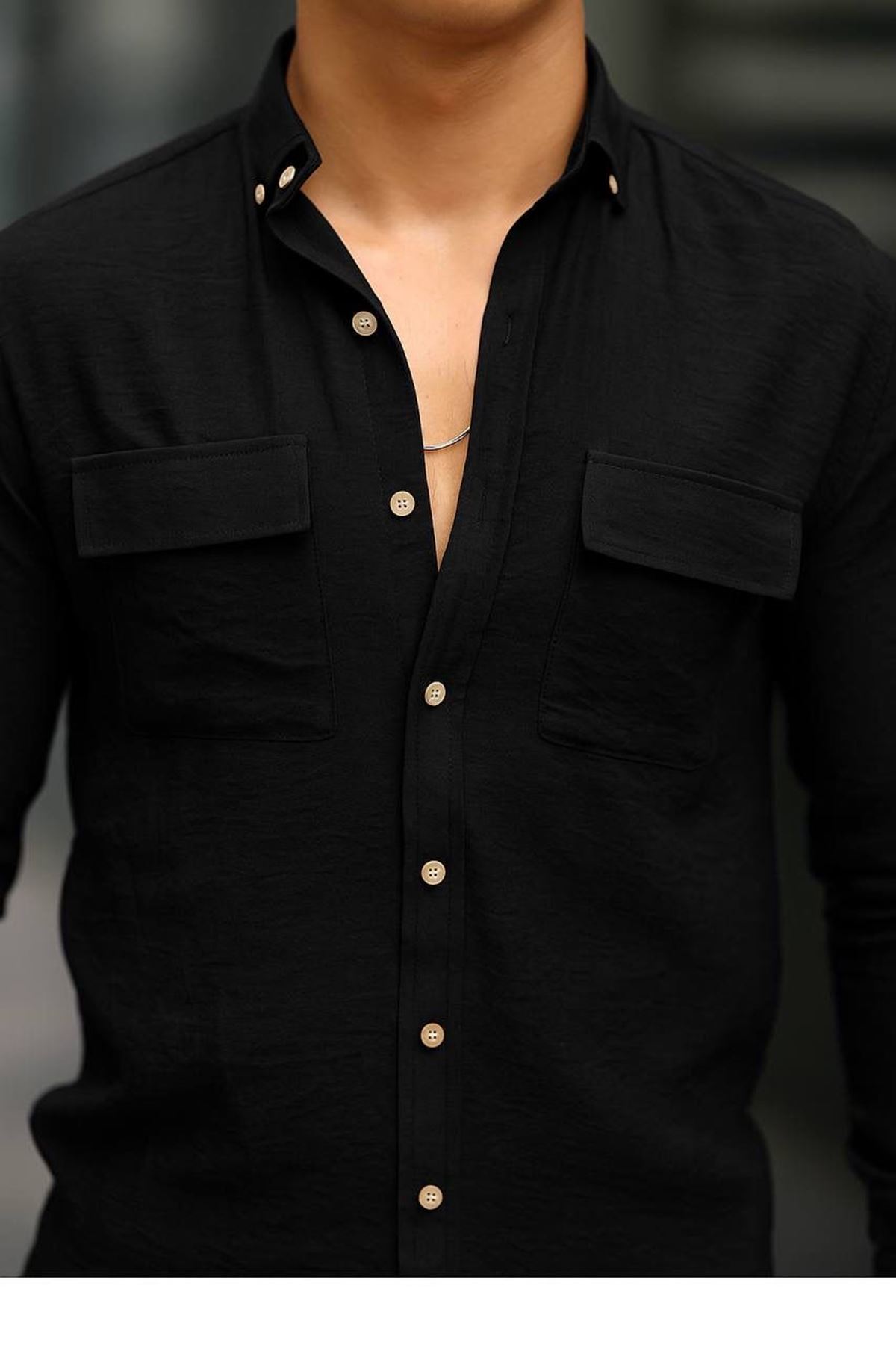 Erkek A Kalite Keten Slim Fit Uzun Kol Çift Kapaklı Gömlek