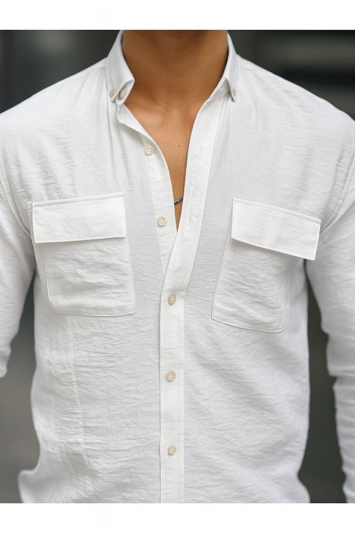 Erkek A Kalite Keten Slim Fit Uzun Kol Çift Kapaklı Gömlek