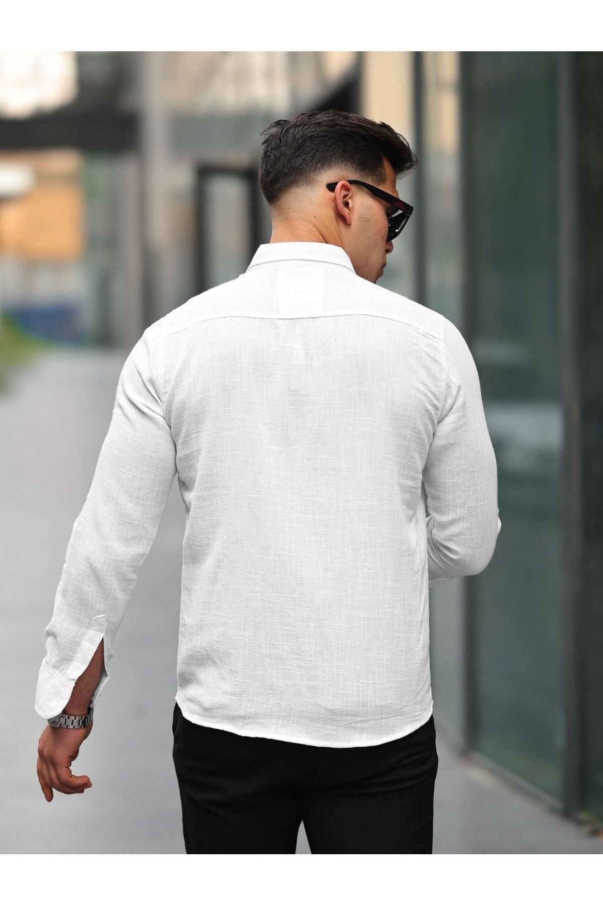 Erkek A Kalite Keten Slim Fit Uzun Kol Gömlek