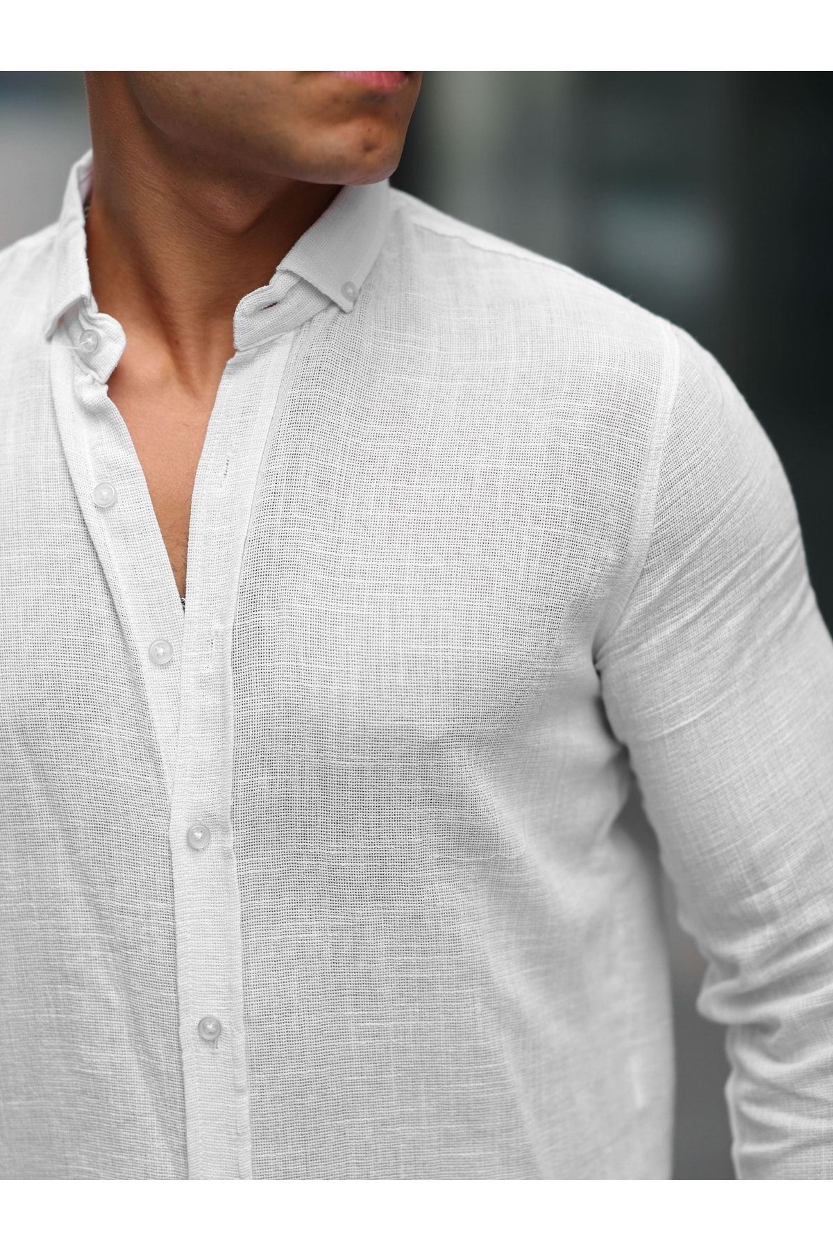 Erkek A Kalite Keten Slim Fit Uzun Kol Gömlek