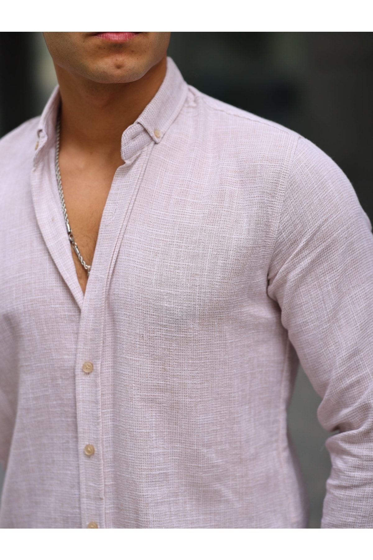 Erkek A Kalite Keten Slim Fit Uzun Kol Gömlek