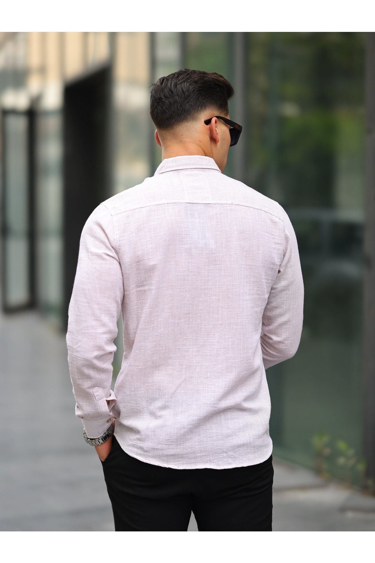 Erkek A Kalite Keten Slim Fit Uzun Kol Gömlek