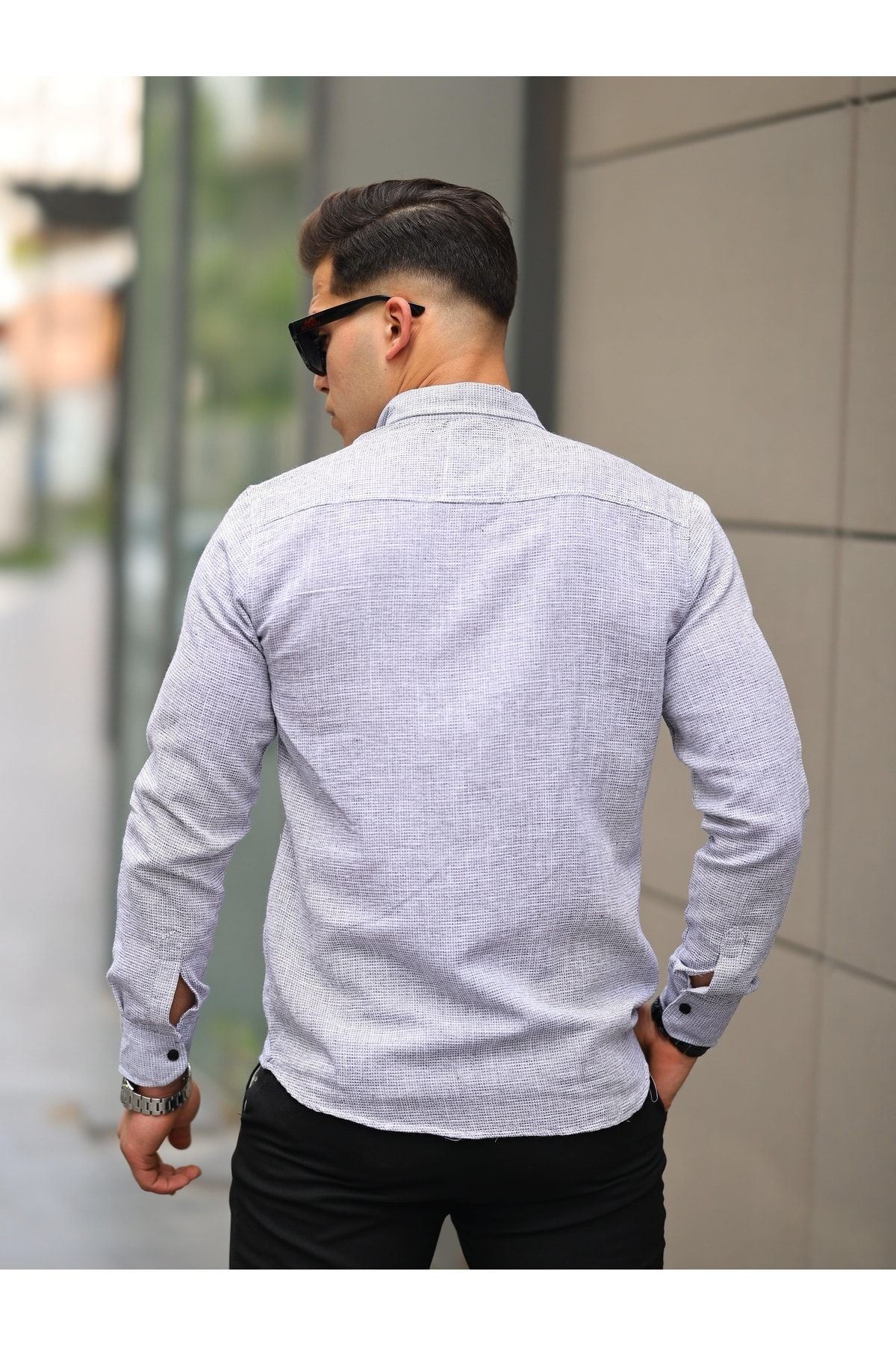 Erkek A Kalite Keten Slim Fit Uzun Kol Gömlek