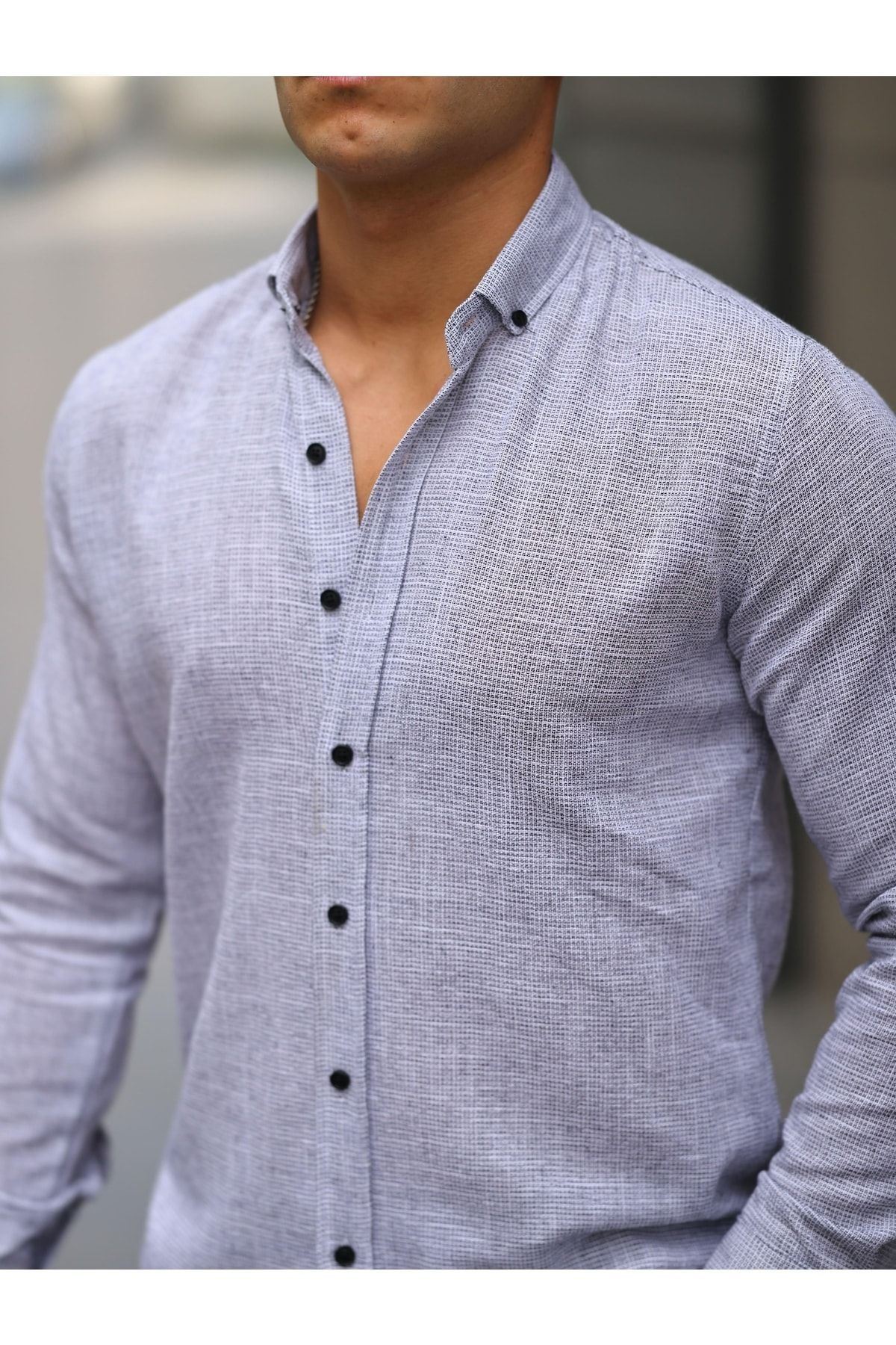 Erkek A Kalite Keten Slim Fit Uzun Kol Gömlek