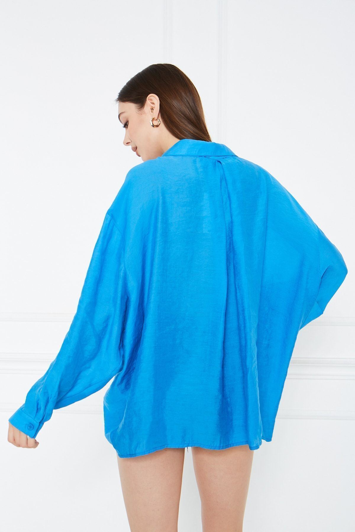 Kadın Siyah Owersize Uzun Basic Gömlek