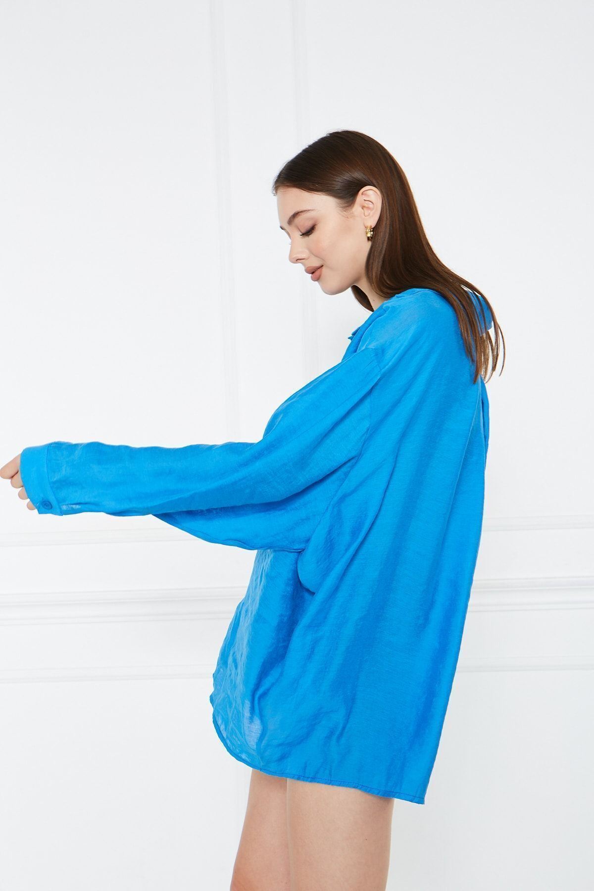 Kadın Siyah Owersize Uzun Basic Gömlek