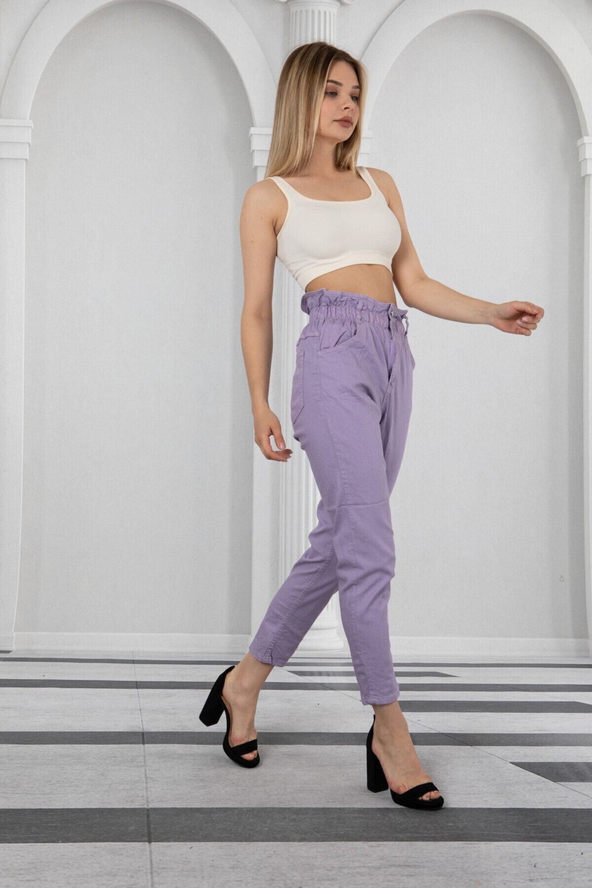 Bel Lastikli Yüksek Bel Ince Kumaş Kot Pantolon