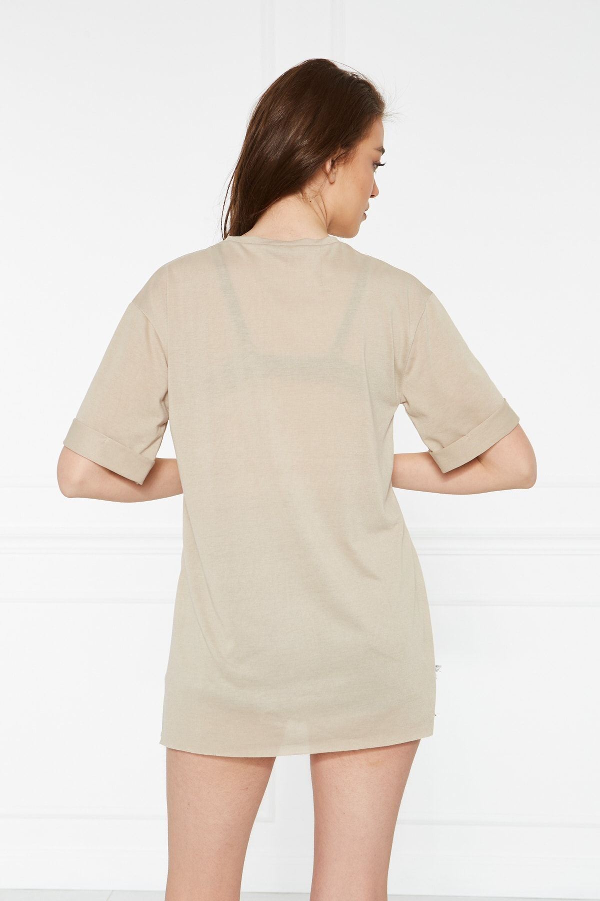 Kadın Kol Katlı Yırtmaçlı Salaş Oversize Tshirt