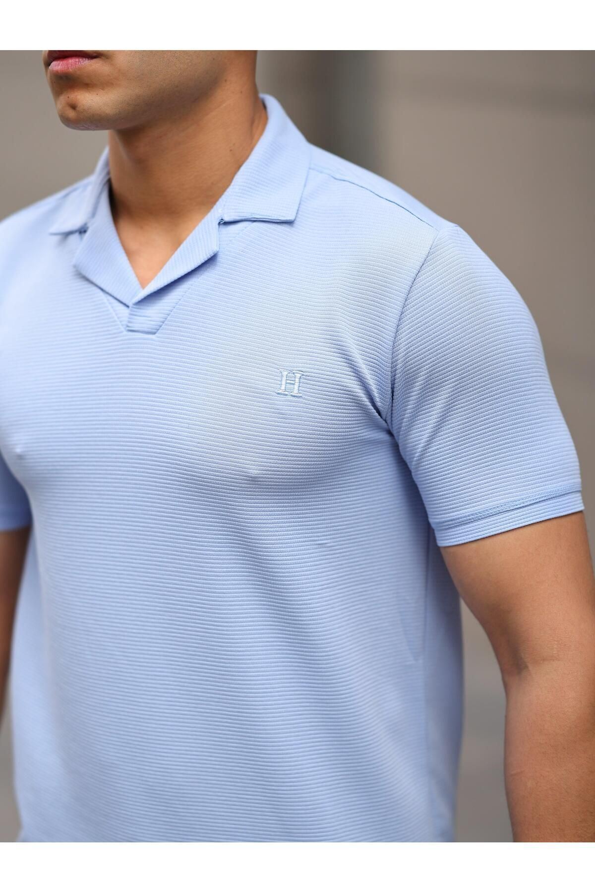 Erkek Slim Fit Waffle Kumaş Patlı ( V ) T-shirt