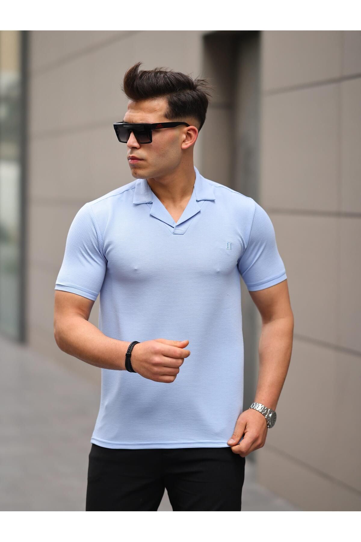 Erkek Slim Fit Waffle Kumaş Patlı ( V ) T-shirt