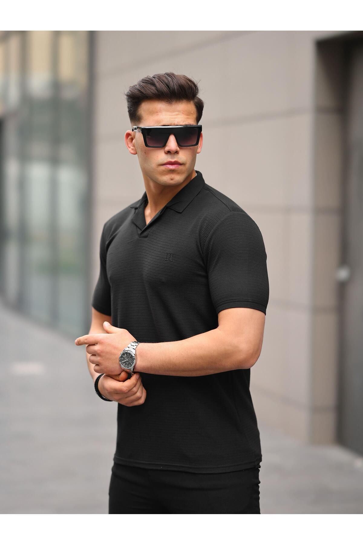 Erkek Slim Fit Waffle Kumaş Patlı ( V ) T-Shirt