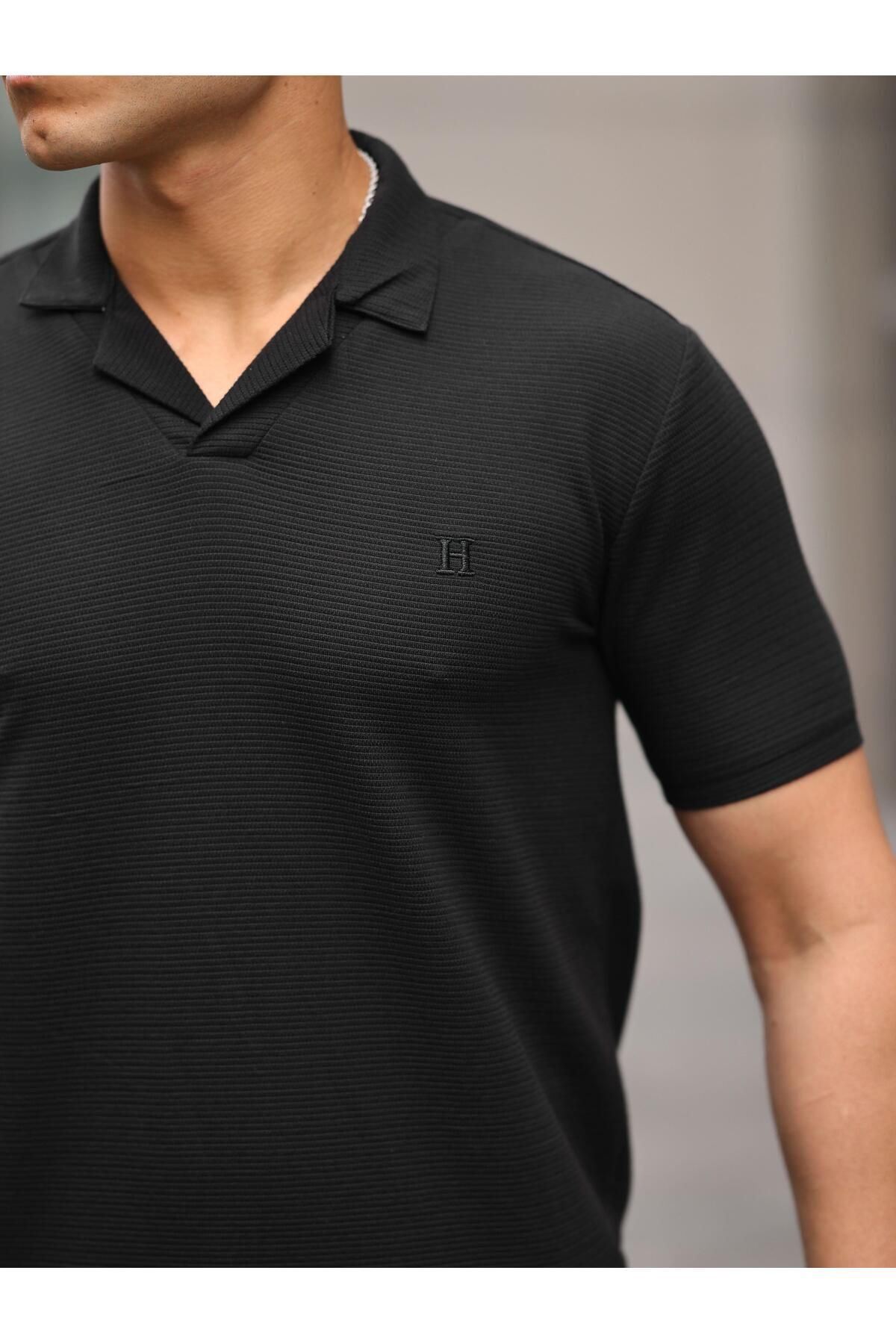 Erkek Slim Fit Waffle Kumaş Patlı ( V ) T-Shirt