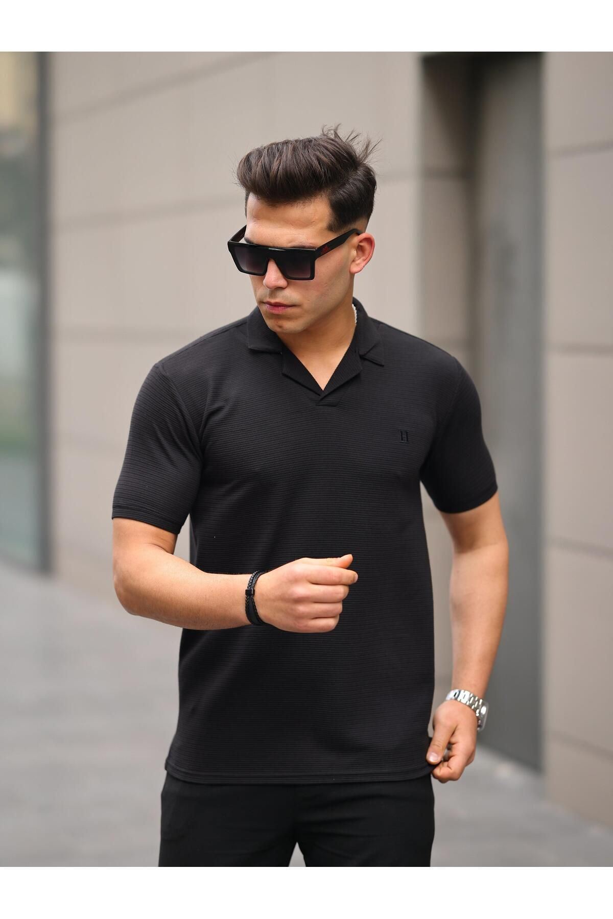 Erkek Slim Fit Waffle Kumaş Patlı ( V ) T-Shirt