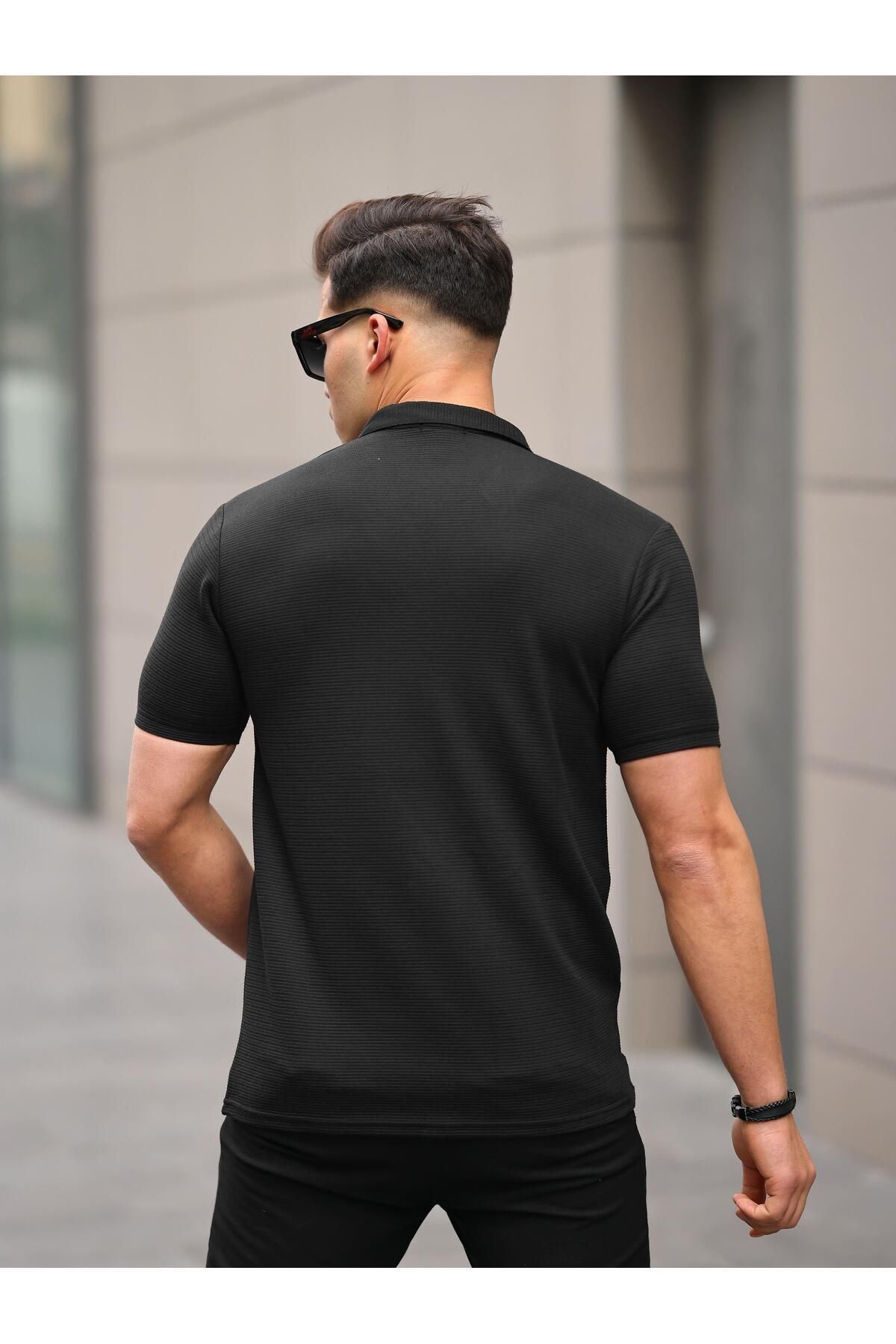 Erkek Slim Fit Waffle Kumaş Patlı ( V ) T-Shirt