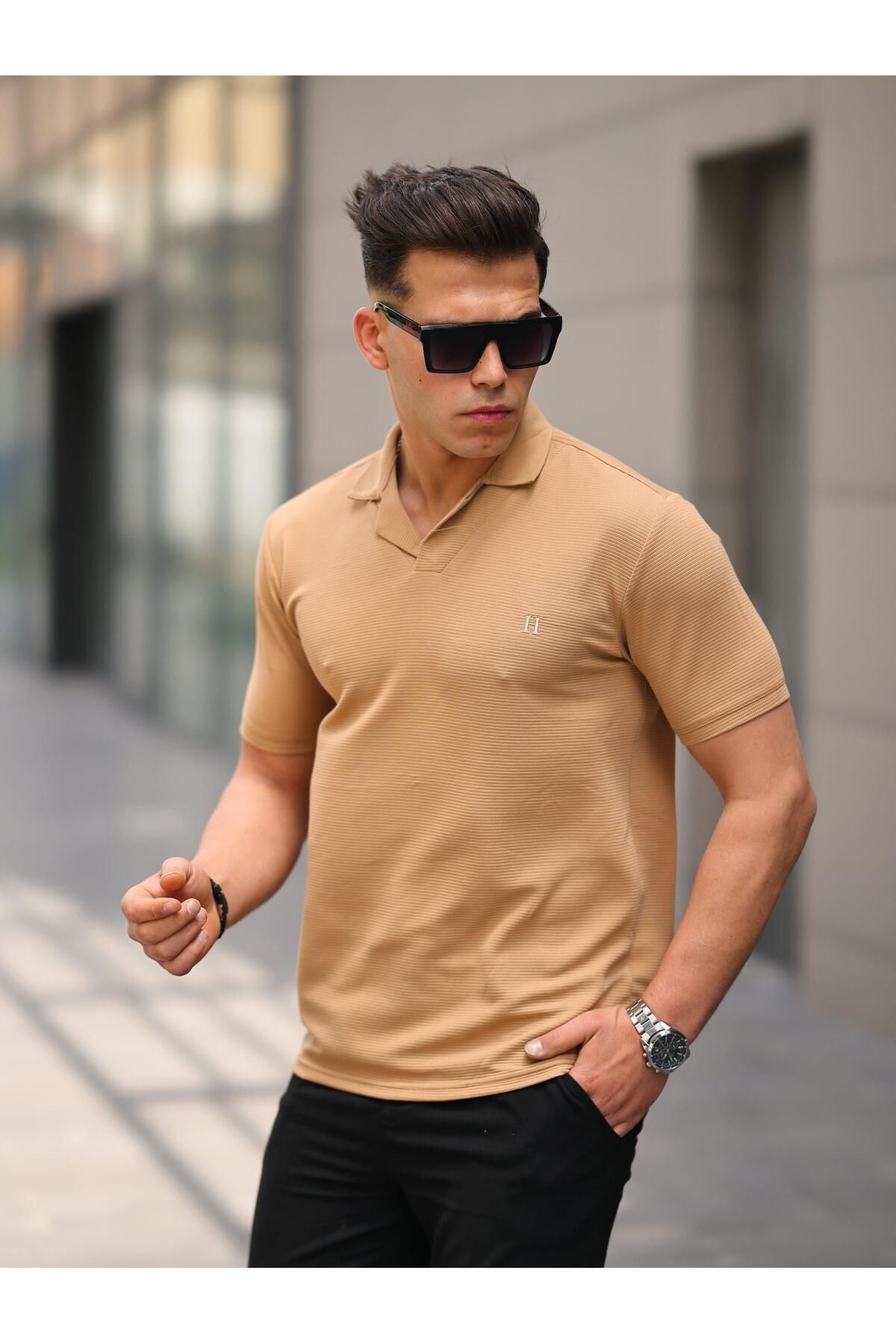 Erkek Slim Fit Waffle Kumaş Patlı ( V ) T-shirt