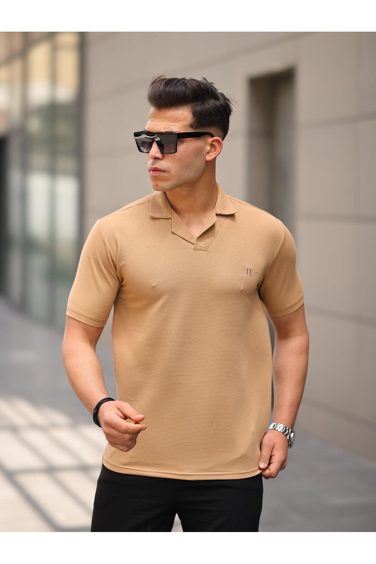 Erkek Slim Fit Waffle Kumaş Patlı ( V ) T-shirt