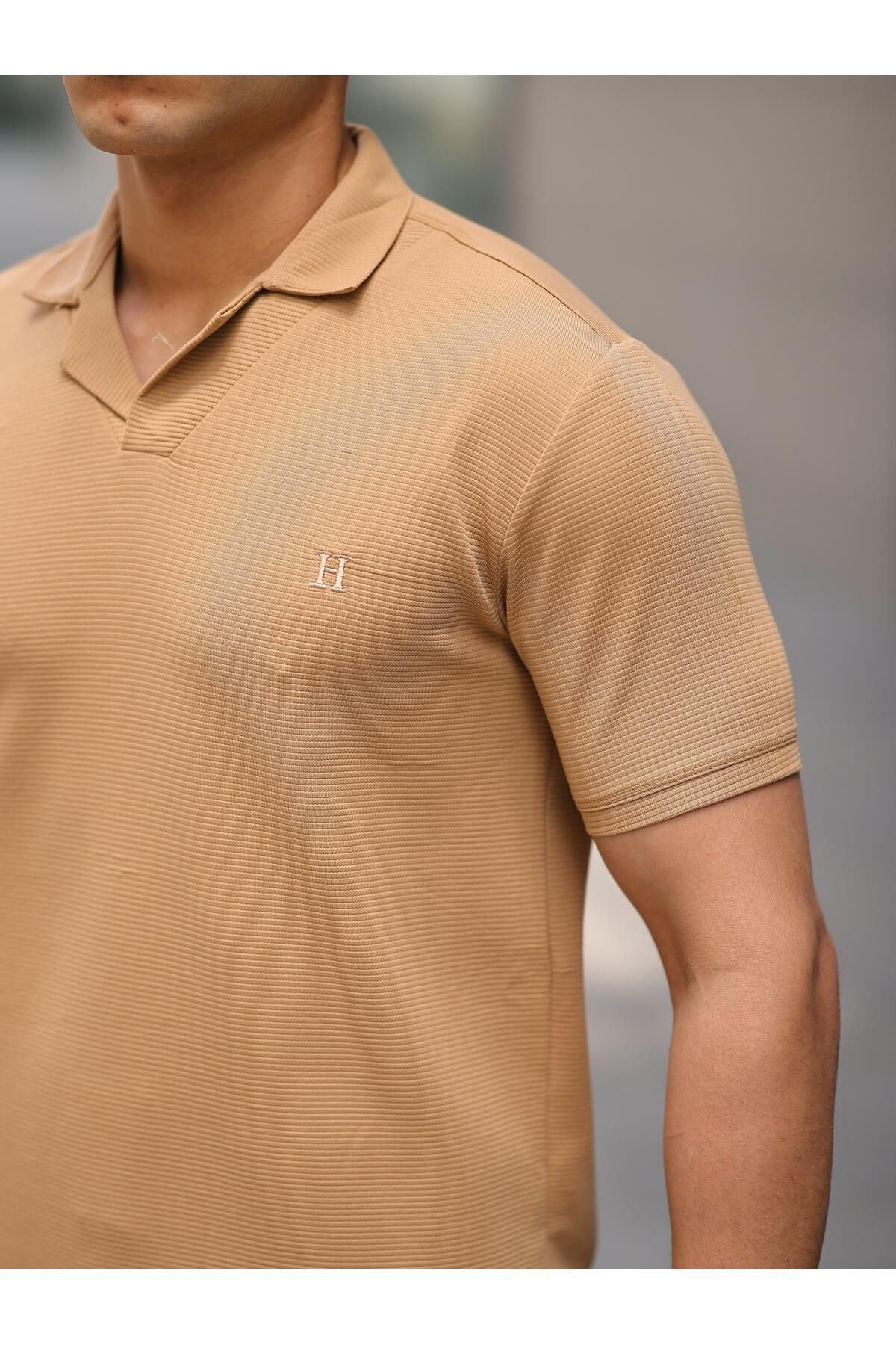 Erkek Slim Fit Waffle Kumaş Patlı ( V ) T-shirt