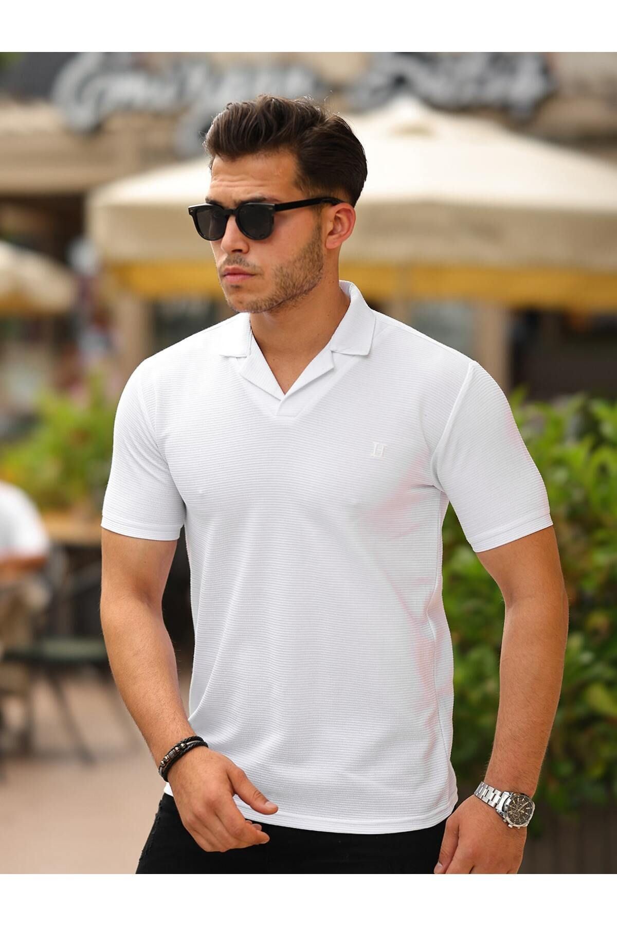 Erkek Slim Fit Waffle Kumaş Patlı ( V ) T-Shirt