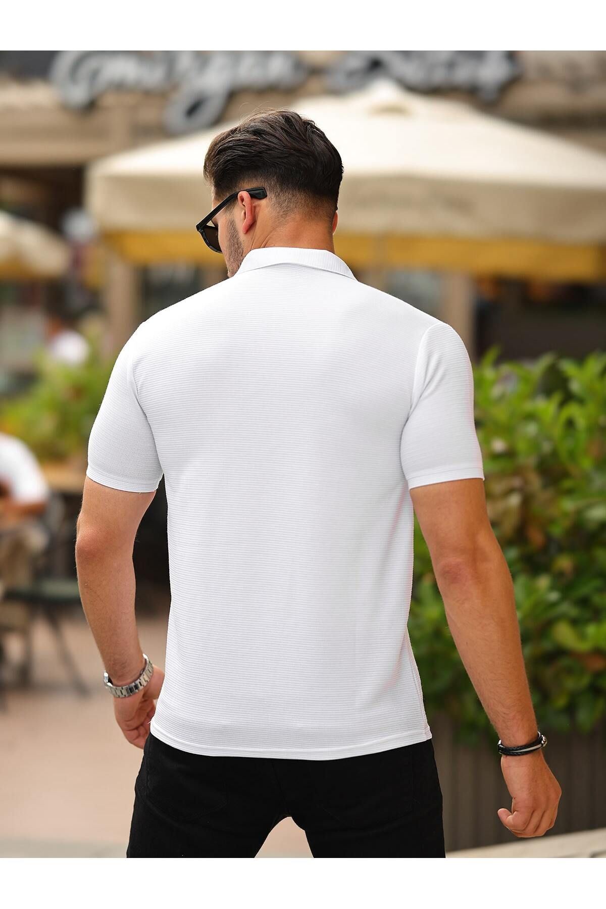 Erkek Slim Fit Waffle Kumaş Patlı ( V ) T-Shirt