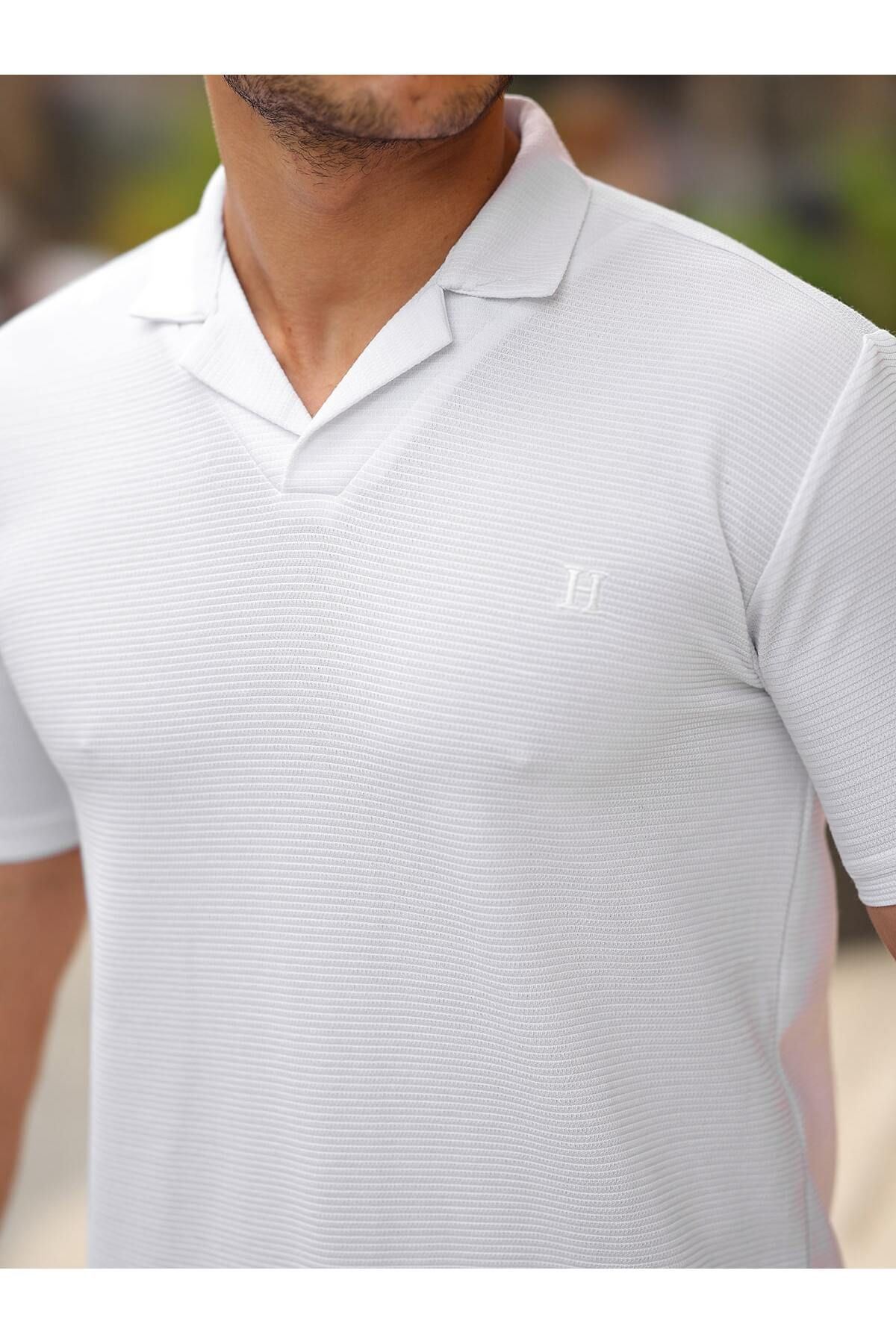 Erkek Slim Fit Waffle Kumaş Patlı ( V ) T-Shirt