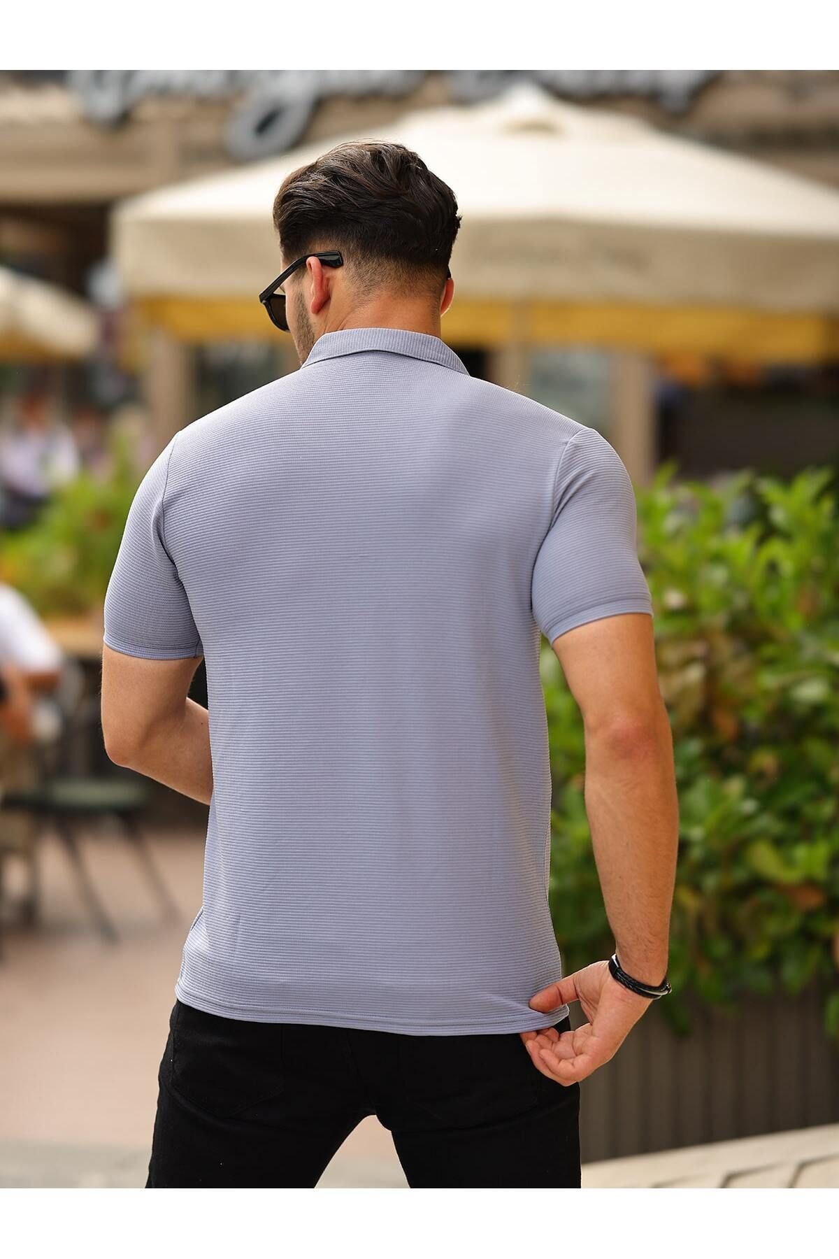 Erkek Slim Fit Waffle Kumaş Patlı ( V ) T-Shirt