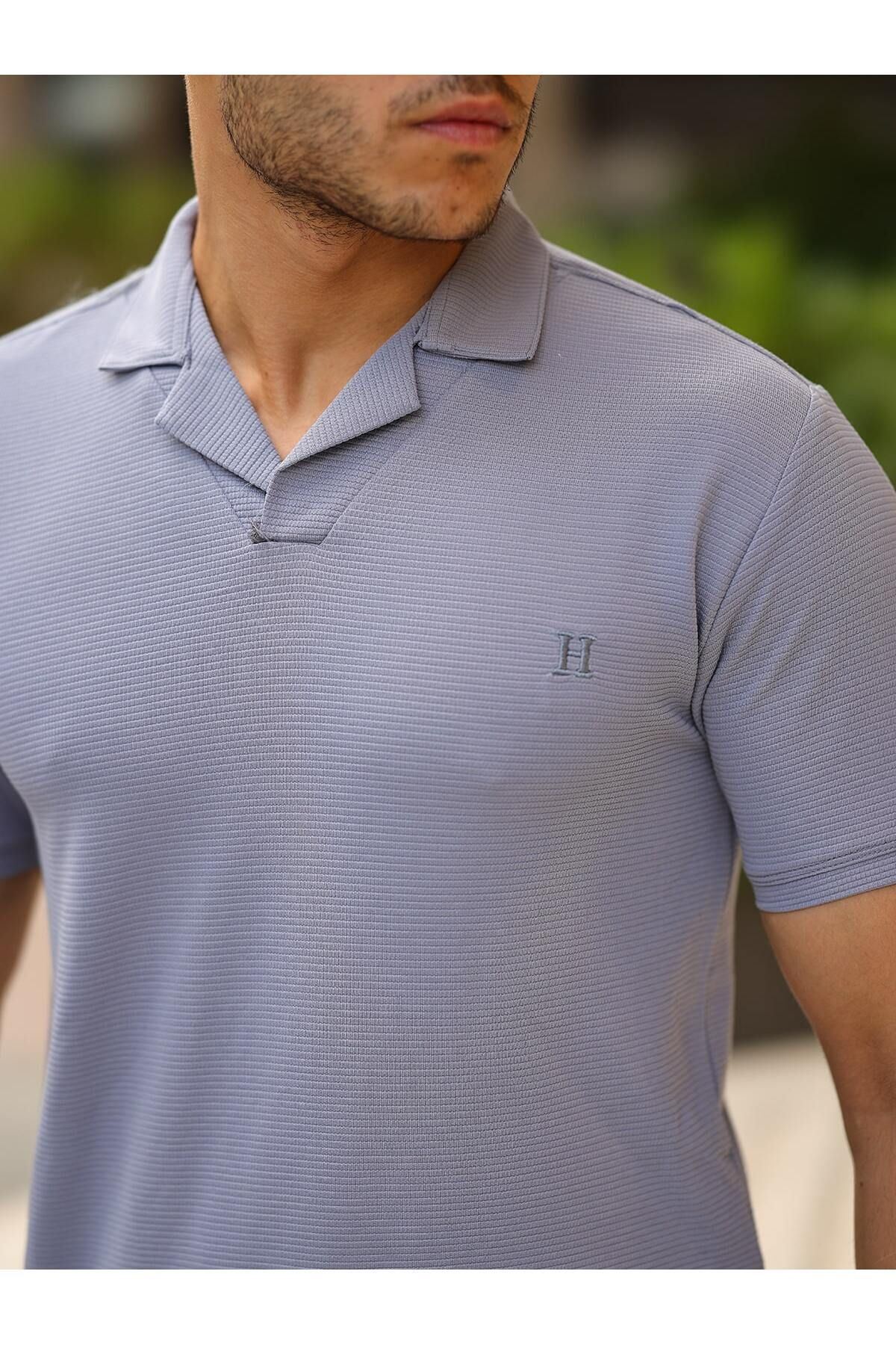 Erkek Slim Fit Waffle Kumaş Patlı ( V ) T-Shirt