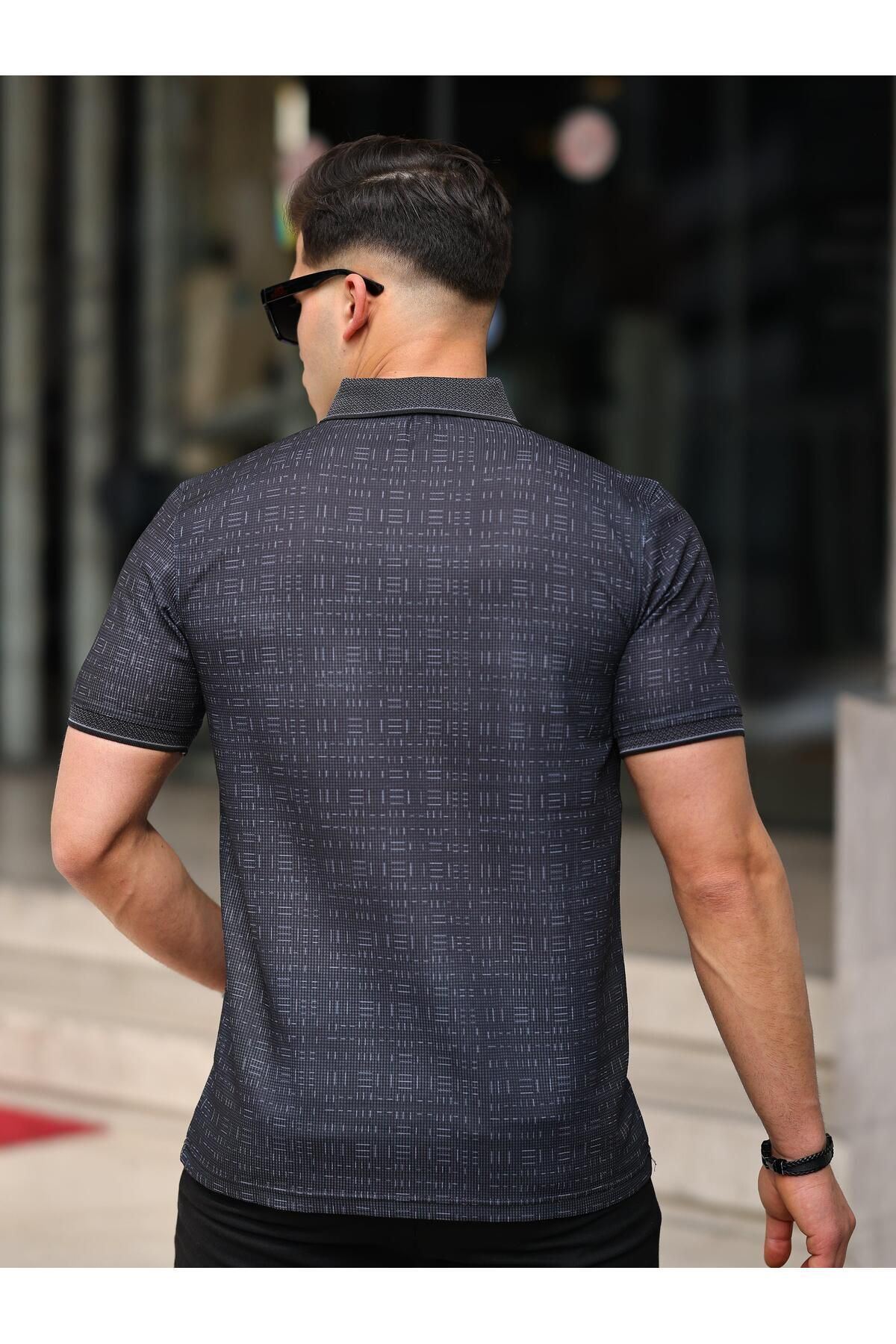 Erkek Kıvrılmaz Polo Yaka Cepsiz Slim Fit Desenli T-shirt