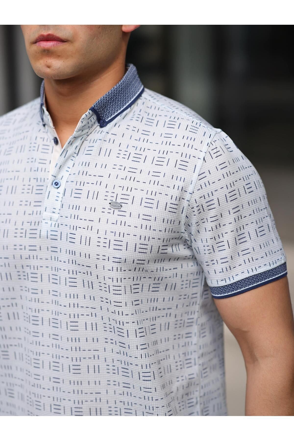 Erkek Kıvrılmaz Polo Yaka Cepsiz Slim Fit Desenli T-shirt