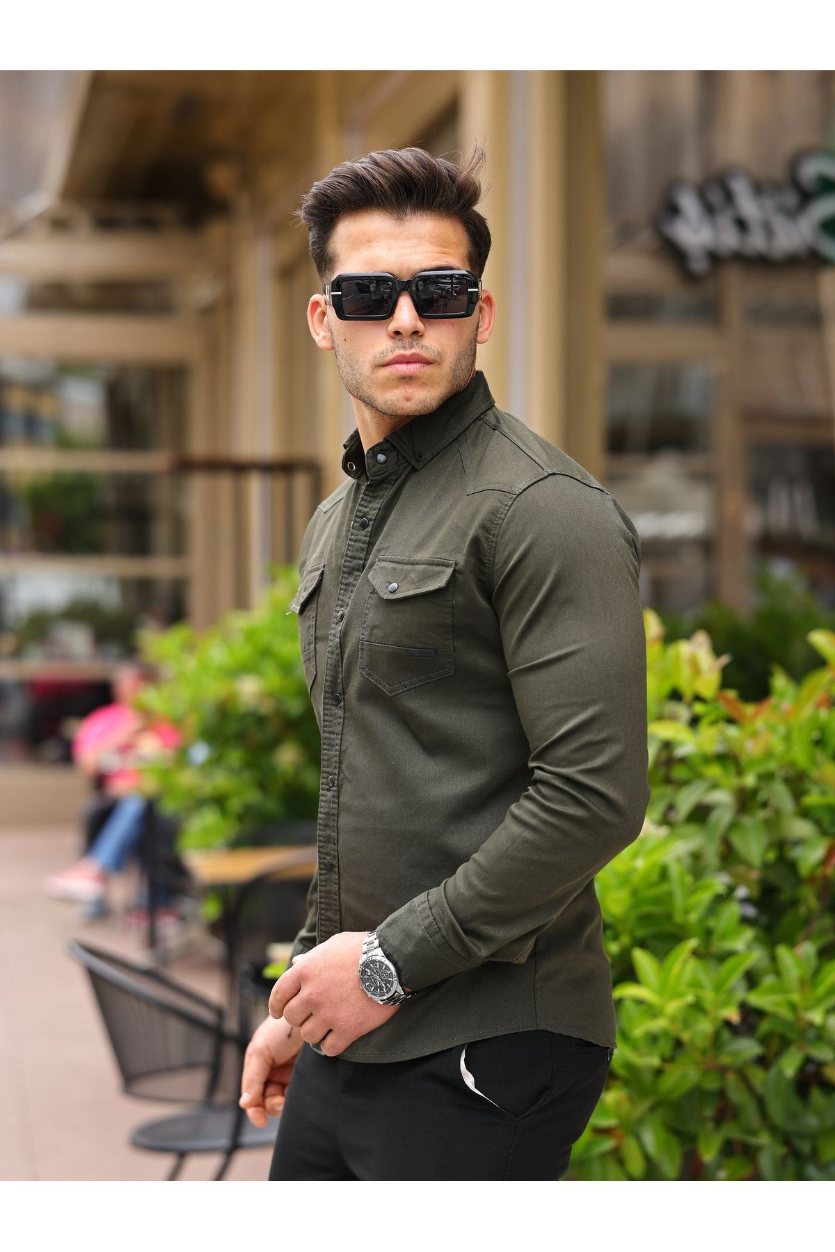 Erkek Slim Fit Çift Cepli Kot Gömlek